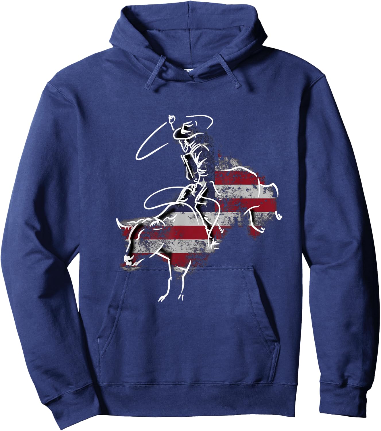 American Rodeo Bull Riding Retro Grunge USA Vintage Flag Hoodie - Hoodie | Navy