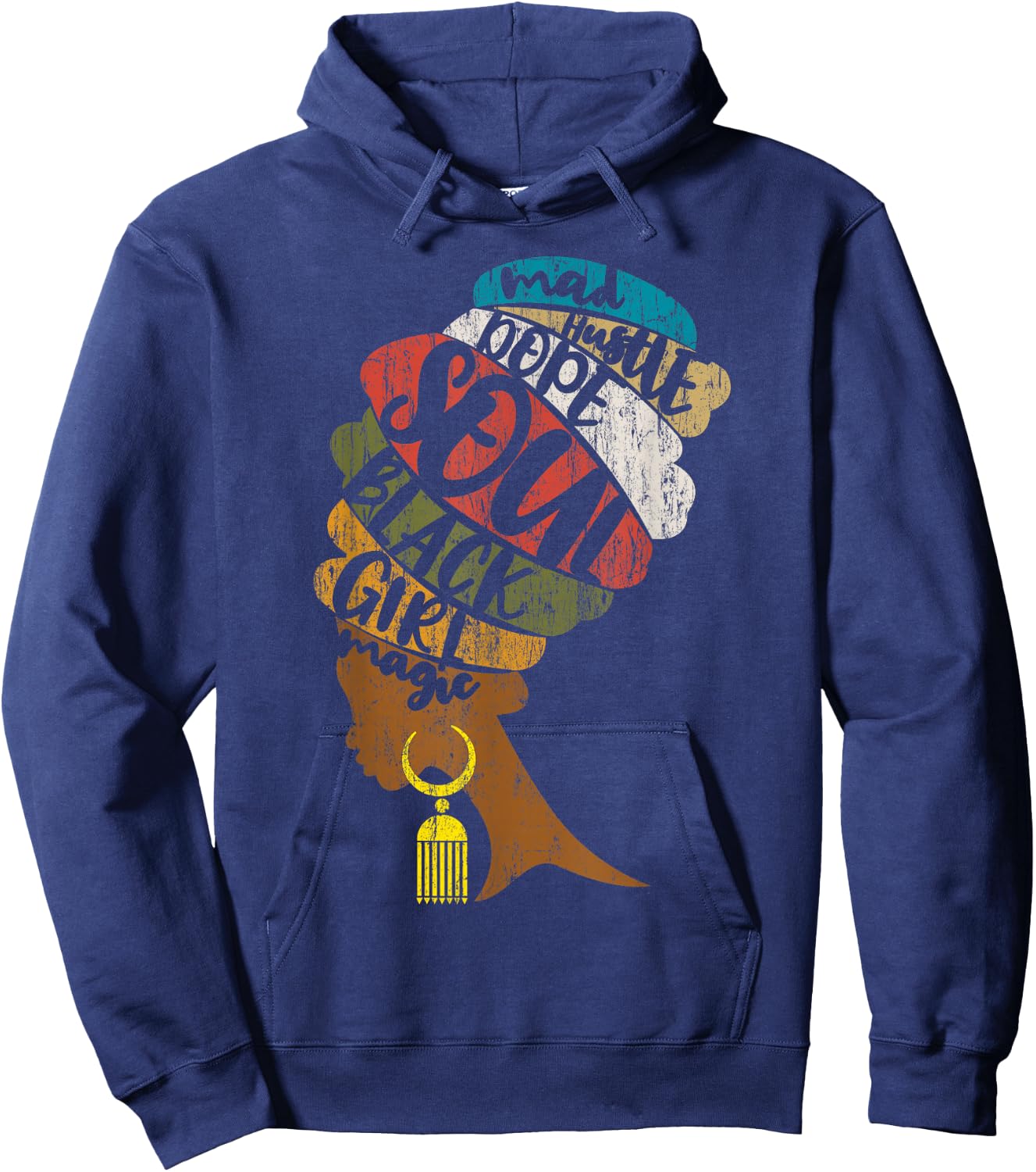 Mad Hustle Dope Soul Shirt in Distressed African Style Hoodie - Hoodie | Navy