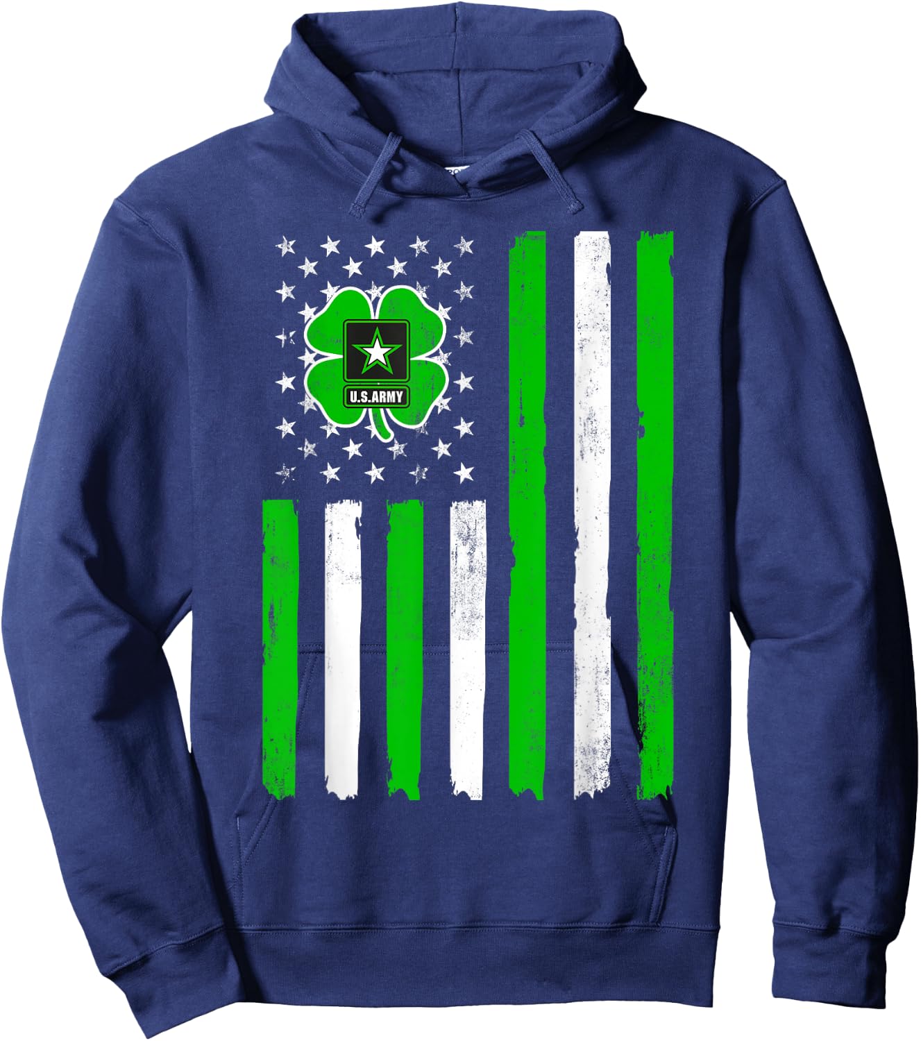 Army Veteran St Patrick's Day Shamrock American Flag Women Men Hoodie - Hoodie | Navy