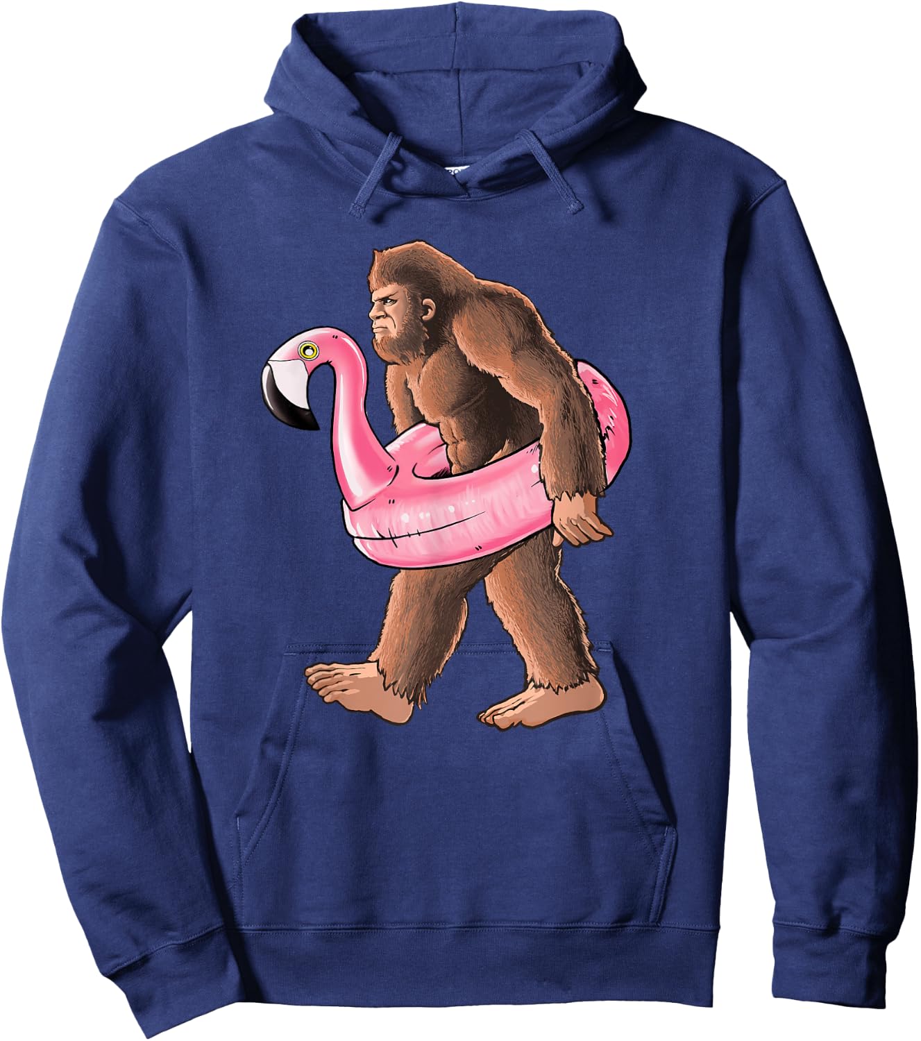 Bigfoot Carrying a Pink Flamingo Pool Floaty Summertime Hoodie - Hoodie | Navy