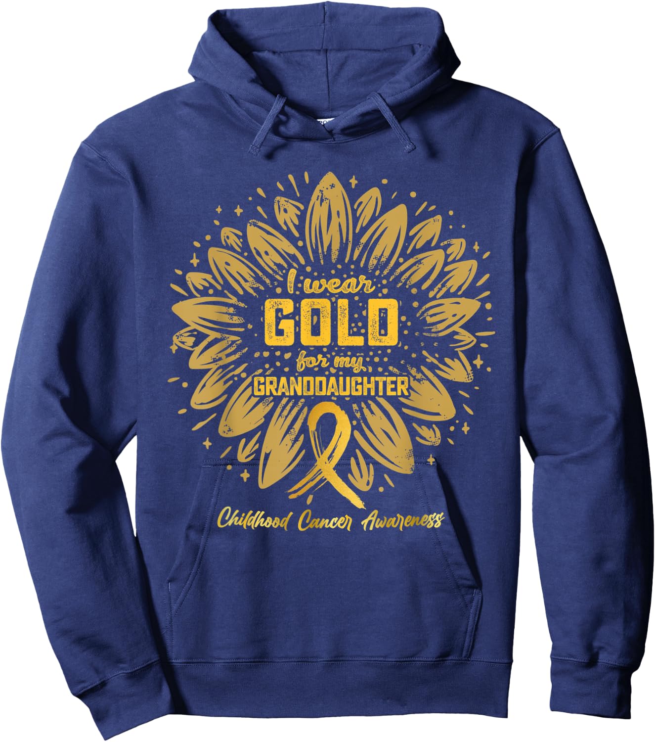 I Wear Gold For My Granddaughter Sunflower Childhood Cancer Hoodie - Hoodie | Navy