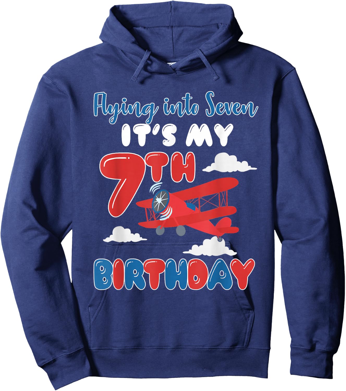 Flying Into Seven It's My 7th Birthday Airplane 7 Yrs Old Hoodie - Hoodie | Navy