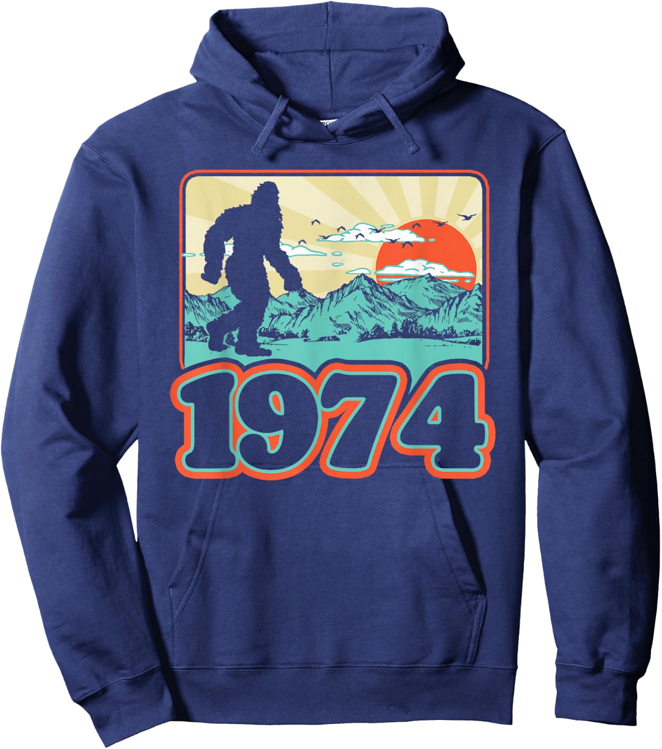 Retro Bigfoot Mountains 50th Birthday 1974 Sasquatch Fifty Hoodie - Hoodie | Navy