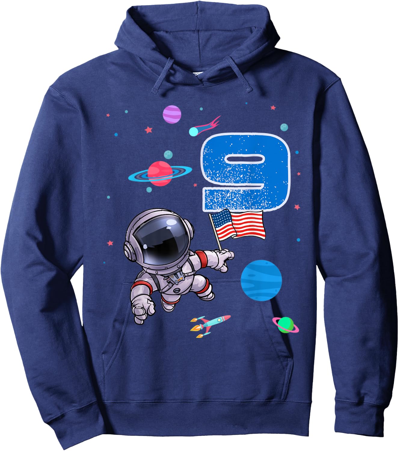 Space Astronaut 9 Years Old Birthday Boy 9th Birthday Hoodie - Hoodie | Navy