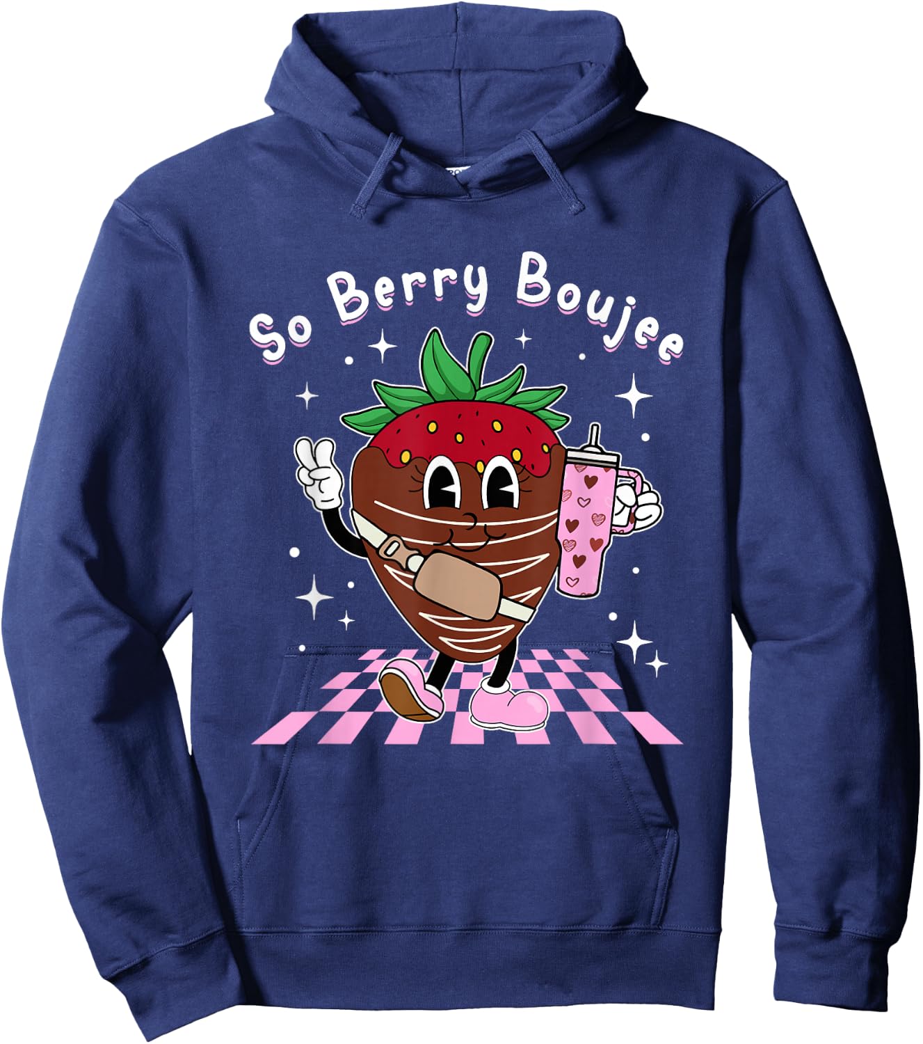 So Berry Boujee Chocolate Covered Strawberry Heart Valentine Hoodie - Hoodie | Navy