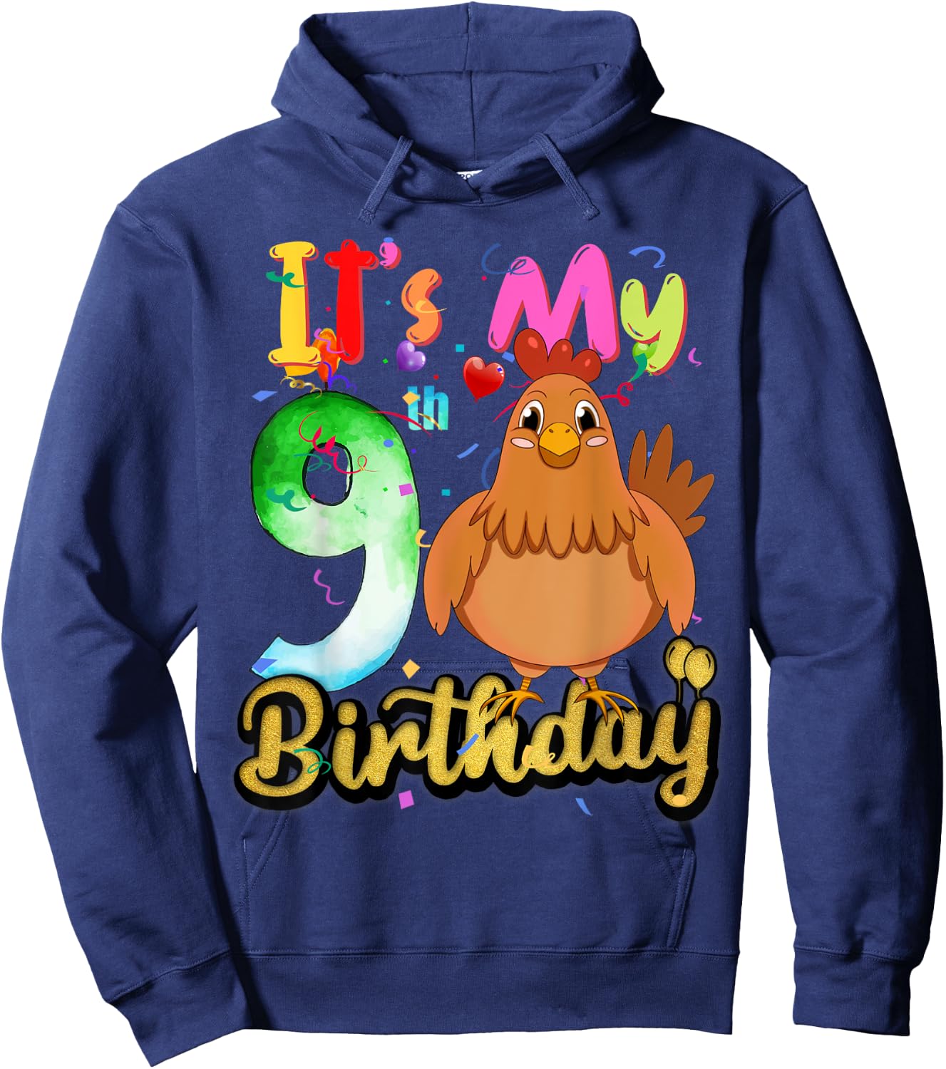 Kids Chicken 9th Birthday 9 Years Old Girls Chicken Birthday Hoodie - Hoodie | Navy