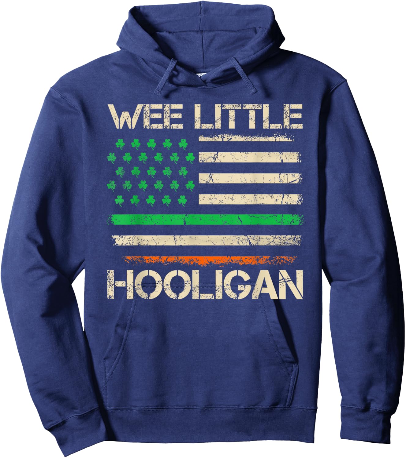 Funny St Patricks Day Wee Little Hooligan Irish USA Flag Hoodie - Hoodie | Navy