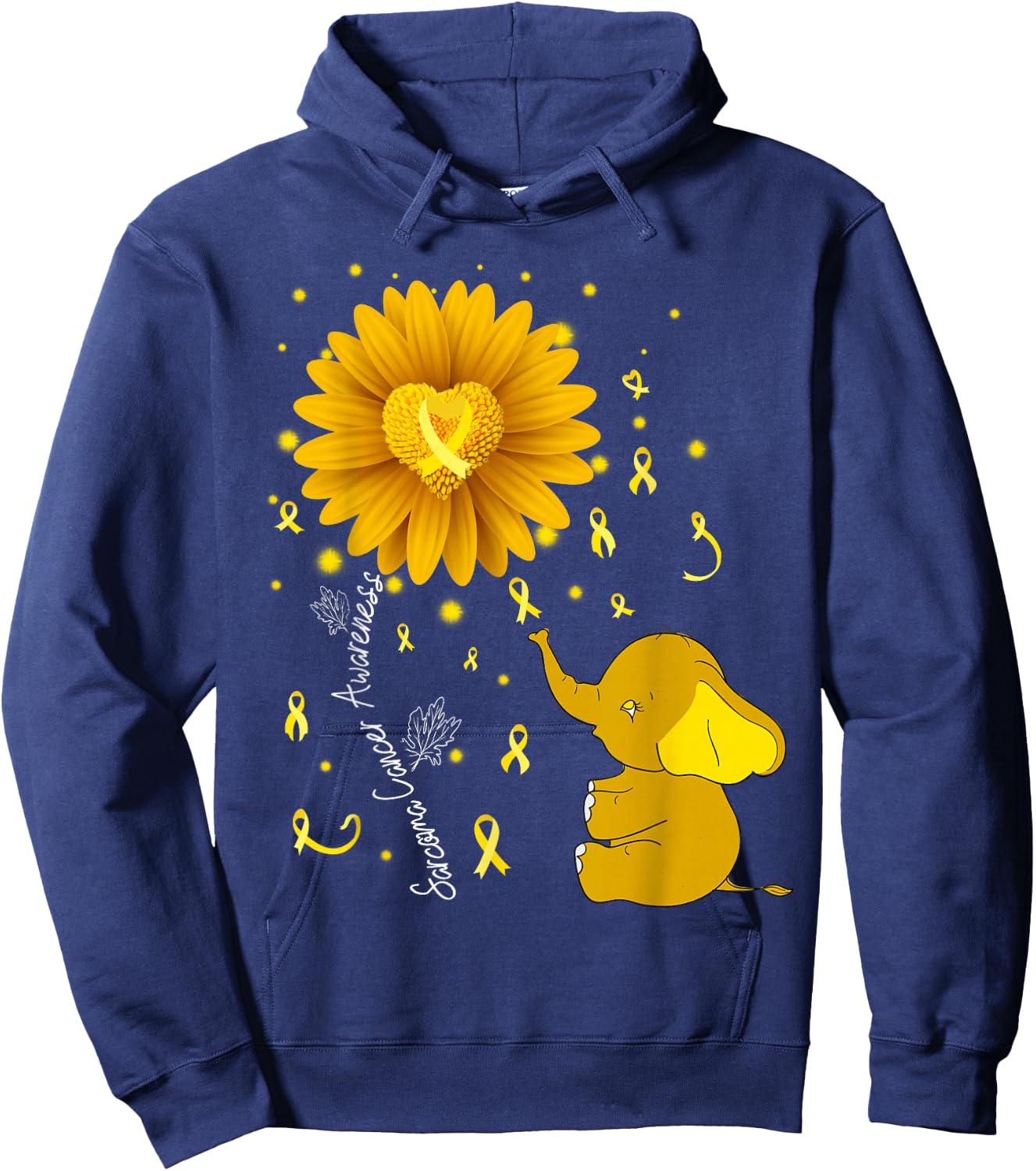 Yellow Ribbon Daisy Flower Elephant Sarcoma Cancer Awareness Hoodie - Hoodie | Navy