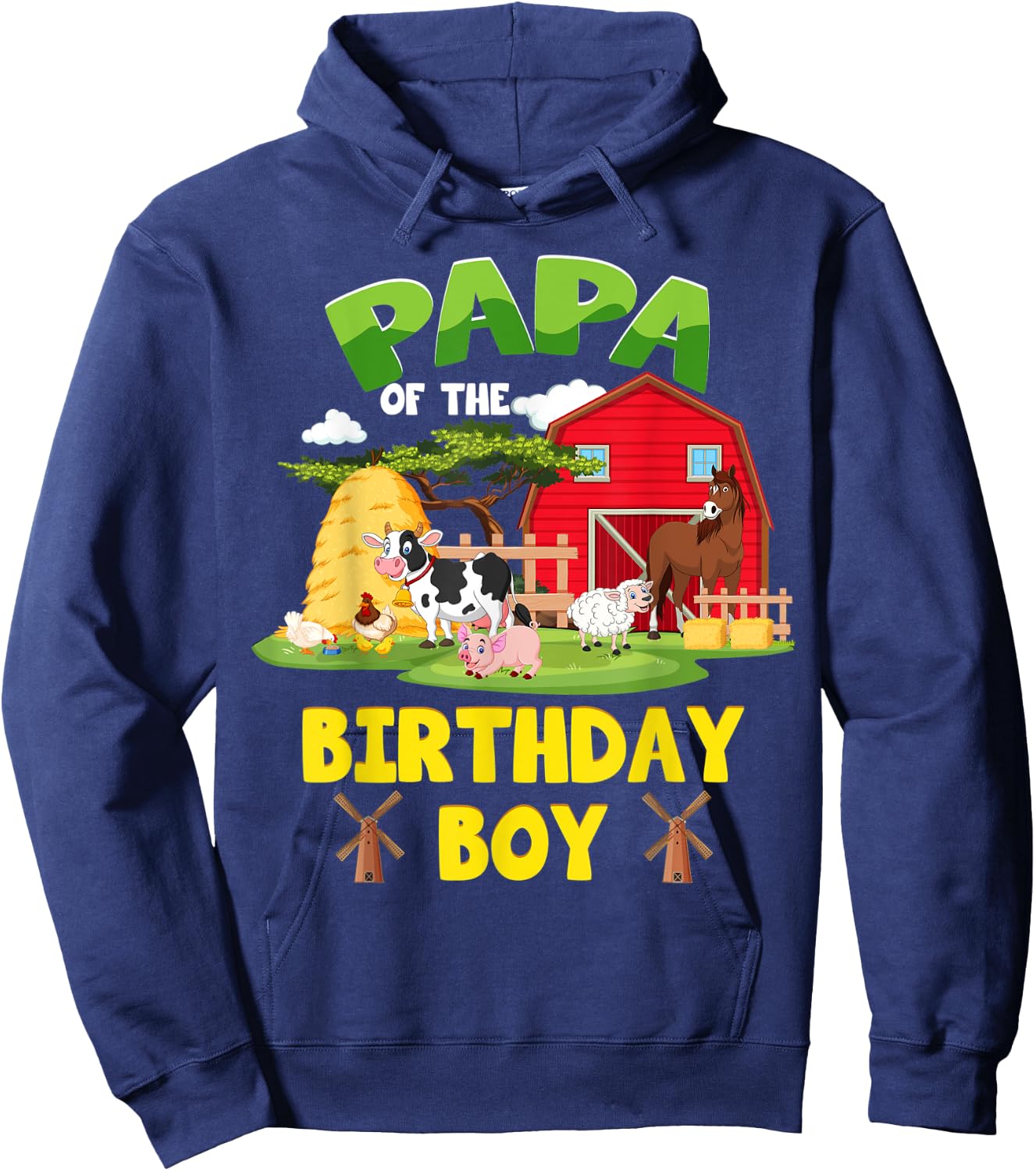 Papa Of The Birthday Boy Farm Animals Barnyard Party Hoodie - Hoodie | Navy