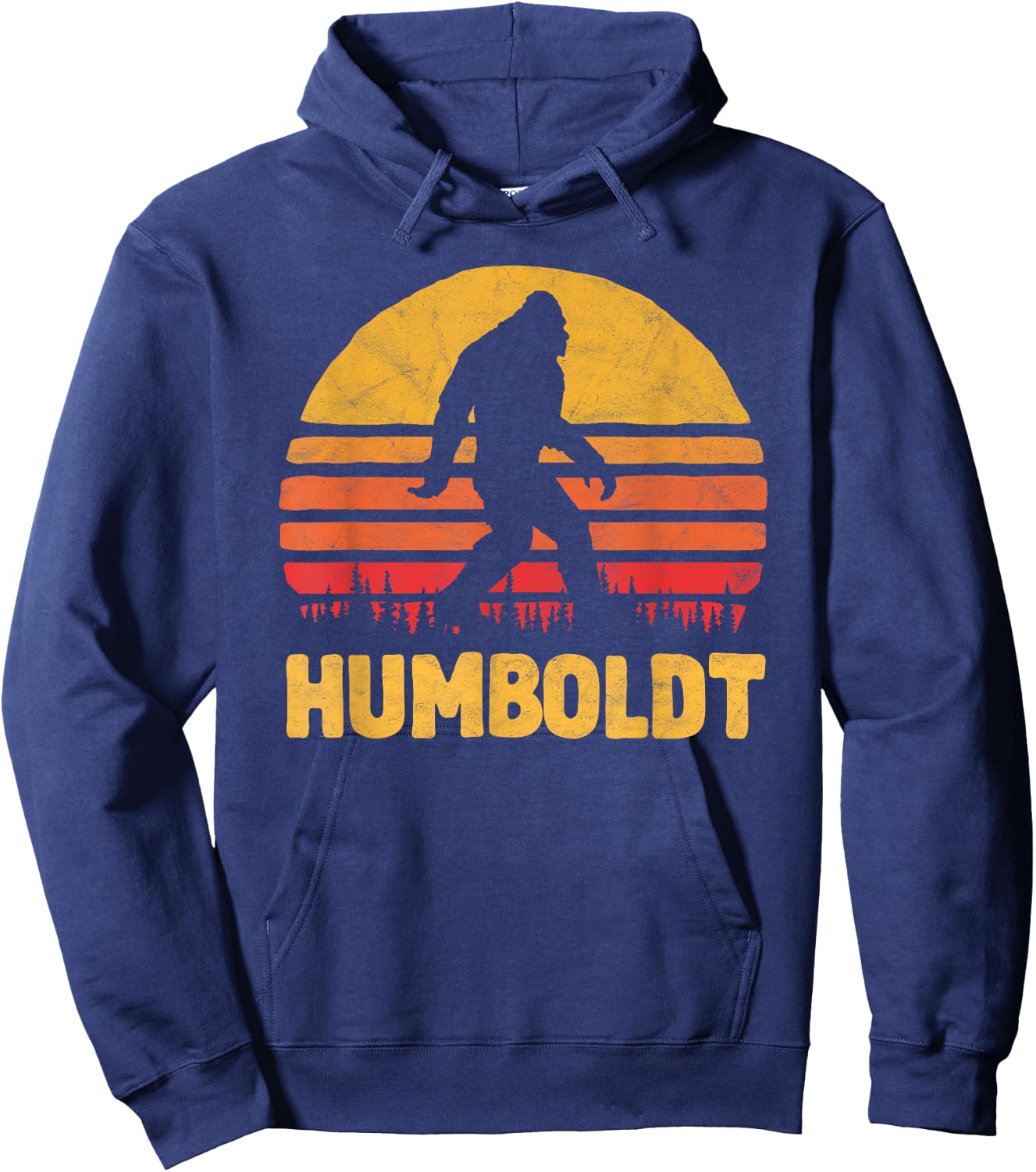 Bigfoot UFO Believer 2001 Humboldt Bigfoot! Vintage Sasquatch & Sun Silhouette Hoodie - Hoodie | Navy
