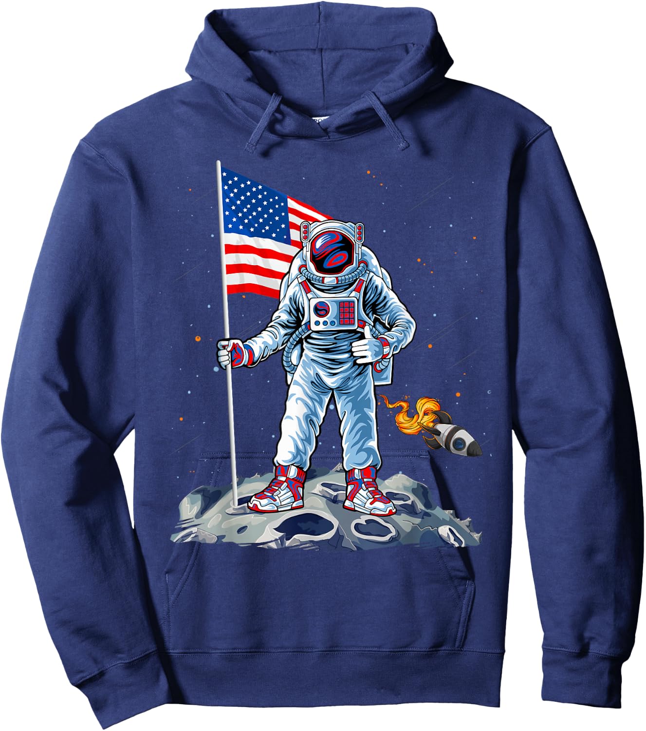 Funny Astronaut American Flag Indepedence Day July 4th Boys Hoodie - Hoodie | Navy