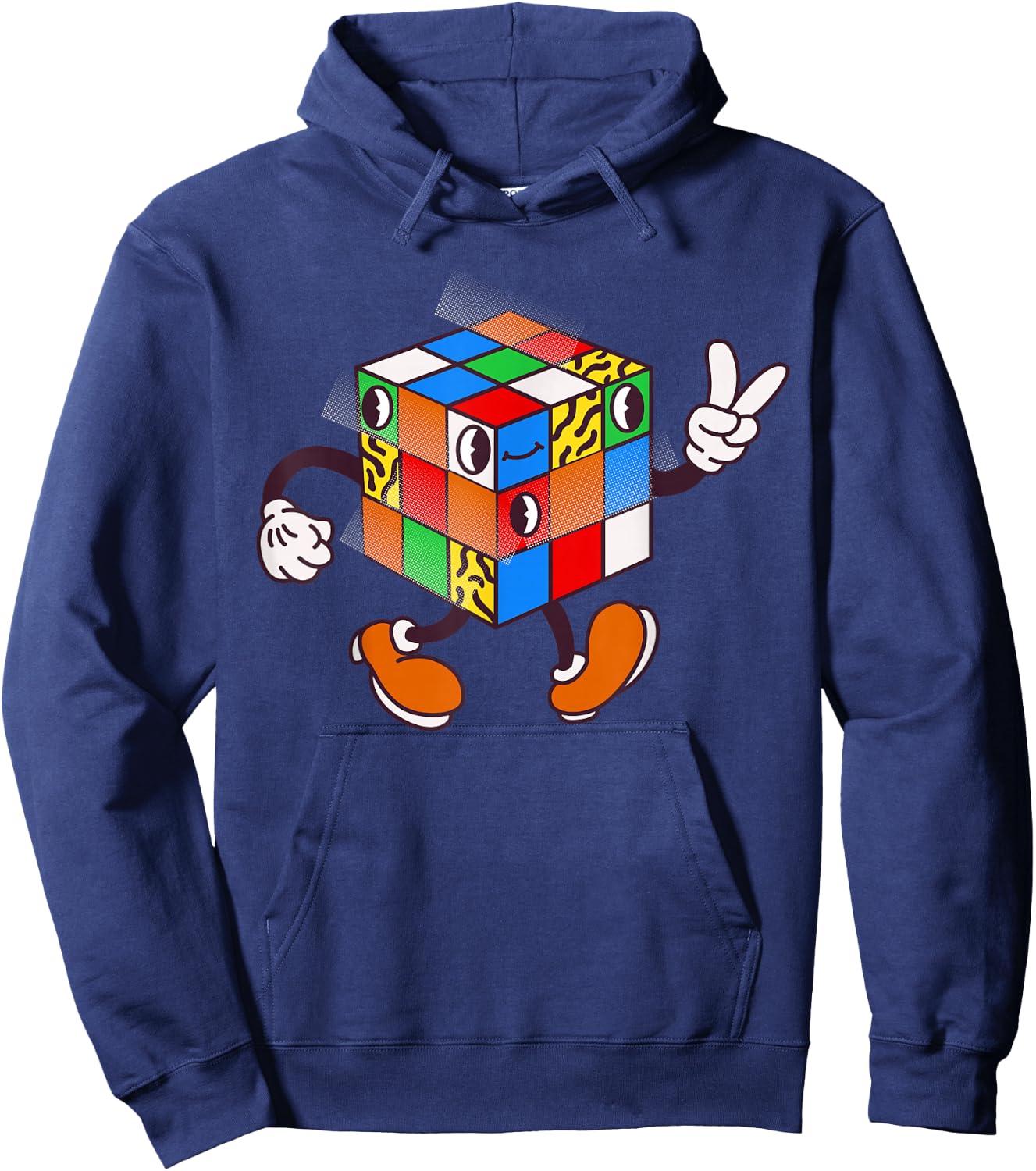 Competitive Puzzle Cube Vintage Cartoon Speed Cubing Hobby Hoodie - Hoodie | Navy
