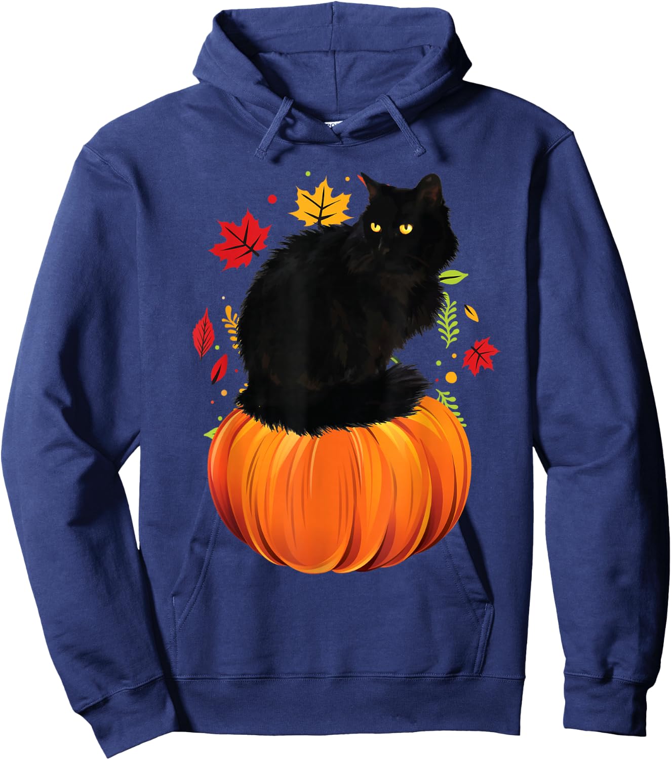 Thanksgiving Black Cat Autumn Leaves Fall Pumpkin Cat Hoodie - Hoodie | Navy