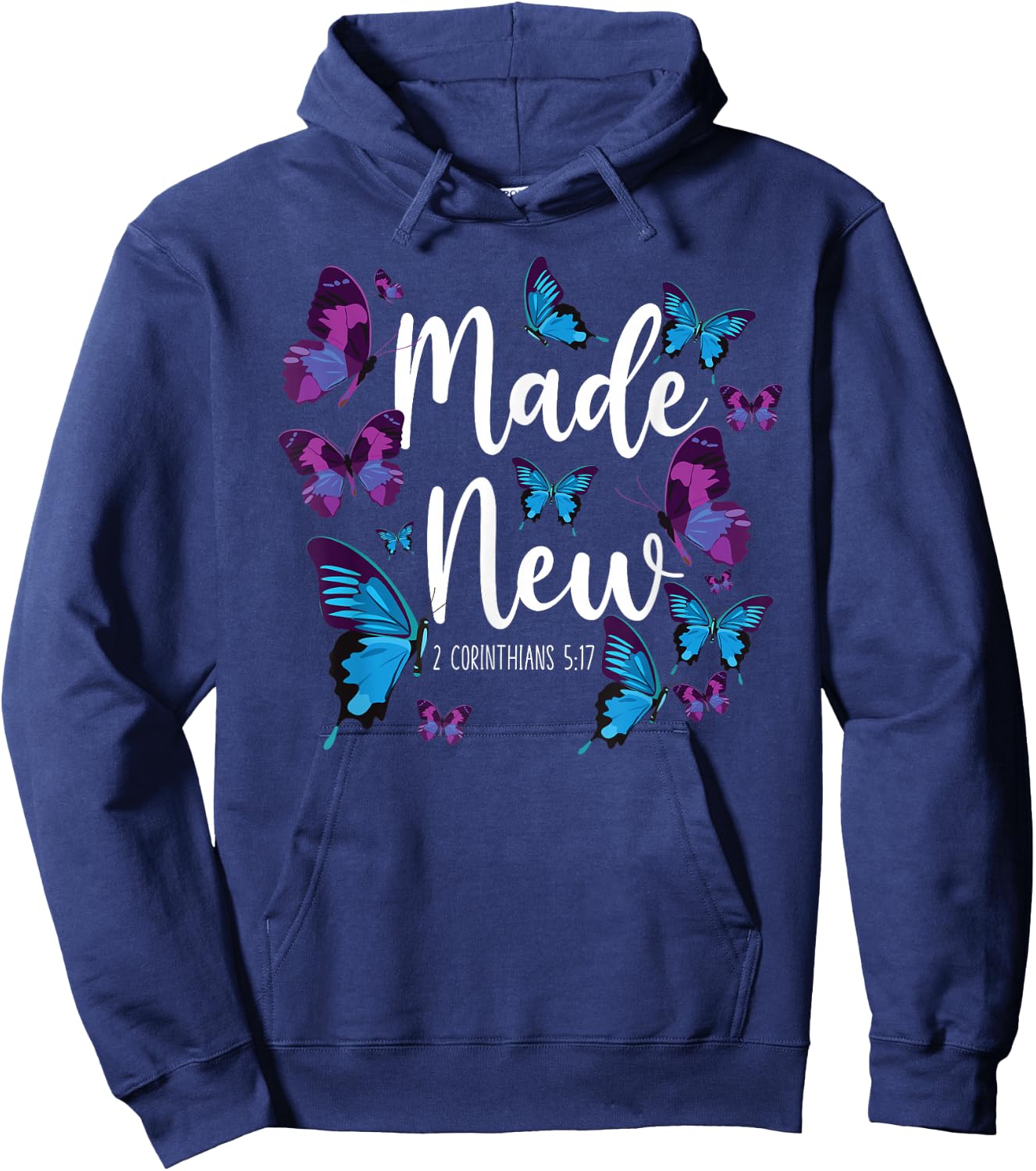 Christian Bible Verse Quote Butterfly 2 Corinthians 5:17 Hoodie - Hoodie | Navy