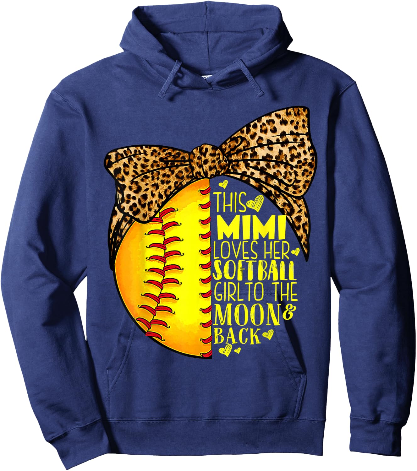 This Mimi Loves Her Softball Girl Mother'S Day Leopard Hoodie - Hoodie | Navy