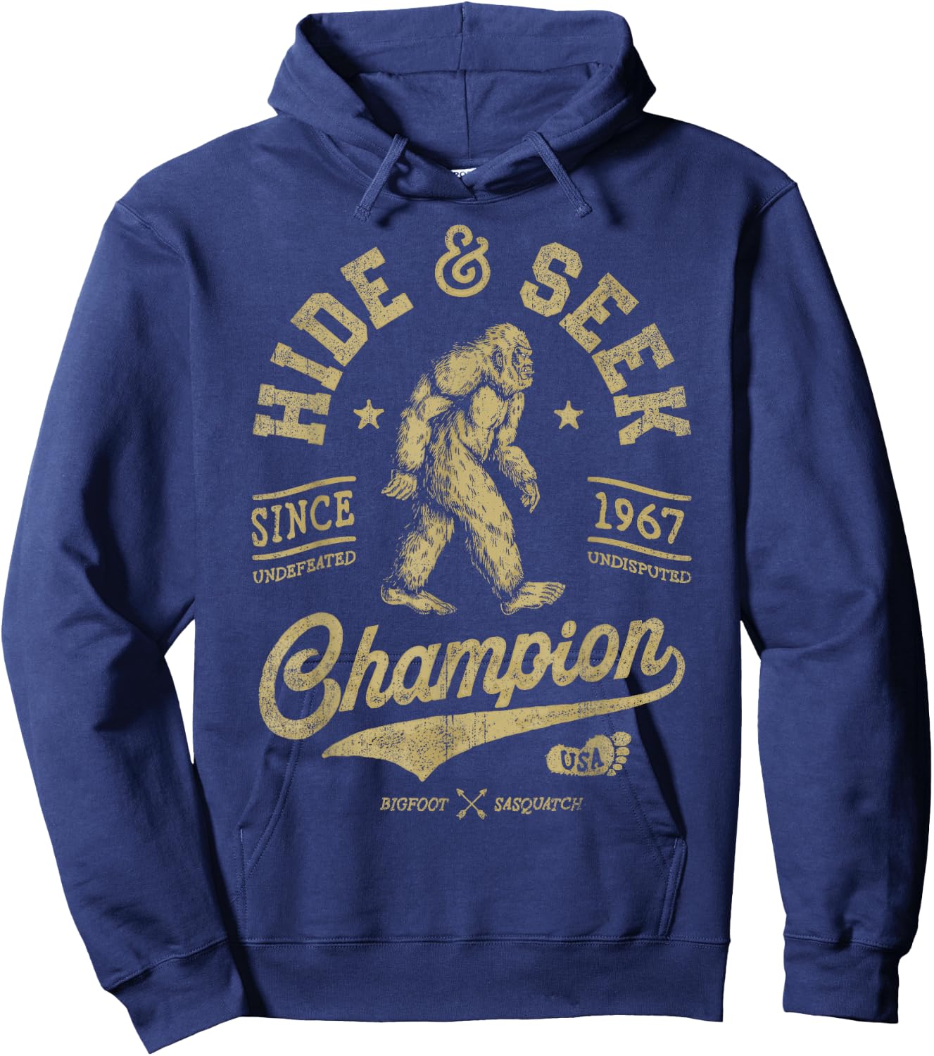 Squatchy Bigfoot Co Bigfoot Hide And Seek Champion Funny Sasquax Retro Vintage Hoodie - Hoodie | Navy