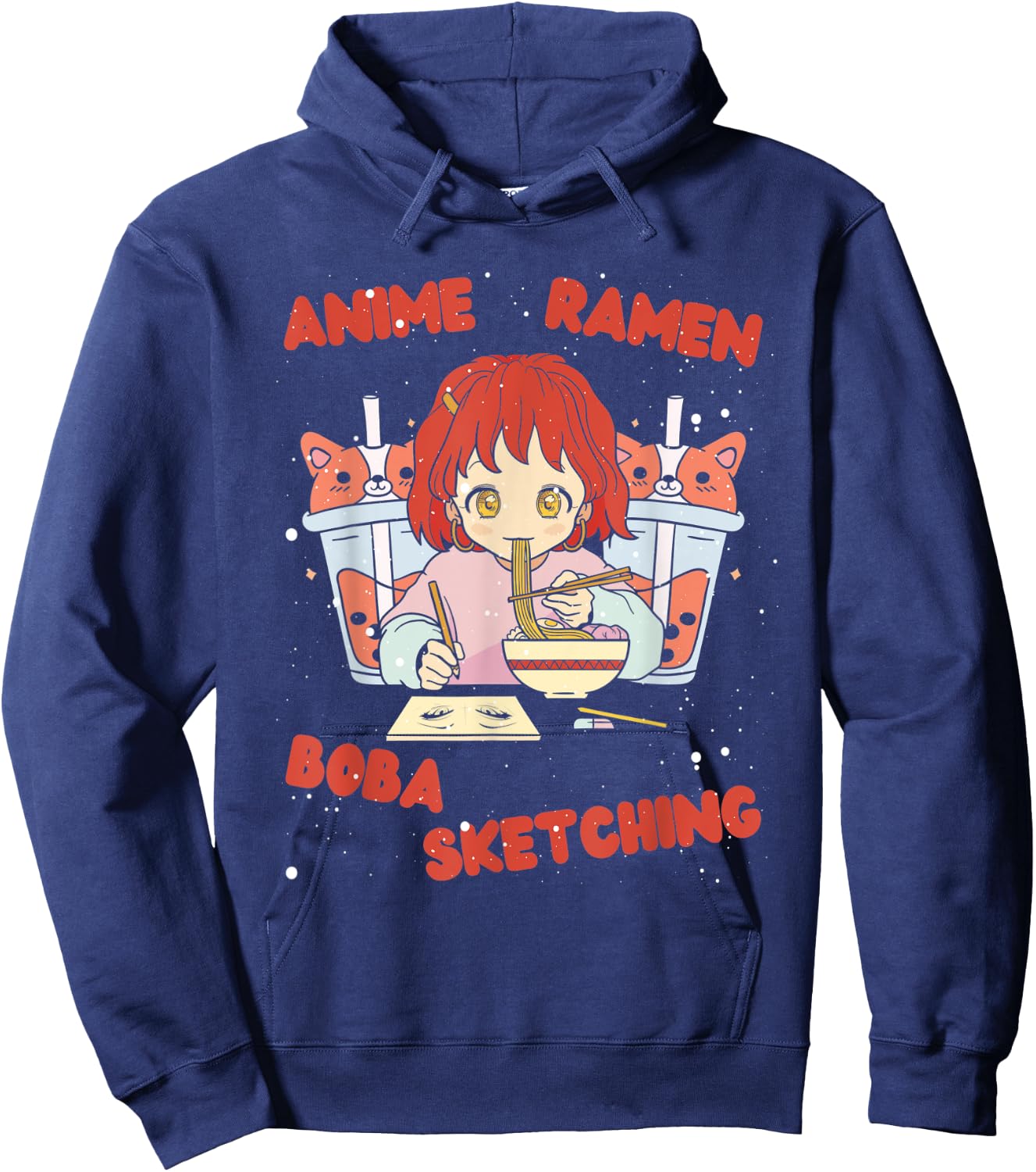Anime Ramen Boba Sketching Funny Anime Girl Japanese Love Hoodie - Hoodie | Navy