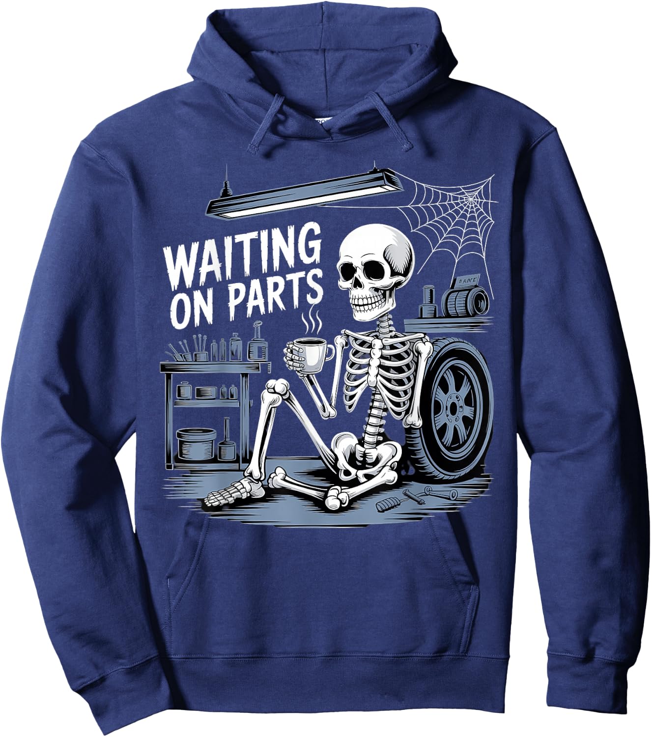 Waiting On Parts Funny Auto Repair Mechanic Skeleton Hoodie - Hoodie | Navy