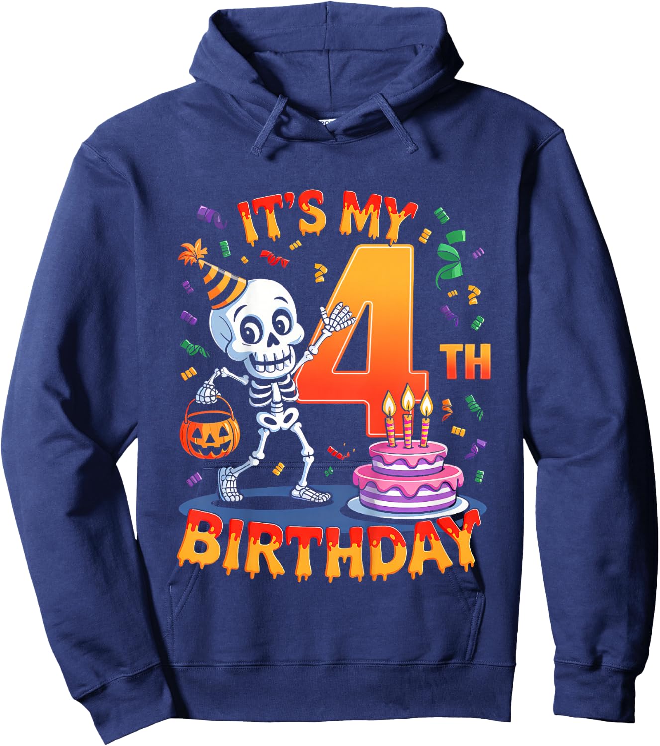 Kids Boo It's My 4th Birthday Halloween Skeleton 4 Years Old Hoodie - Hoodie | Navy