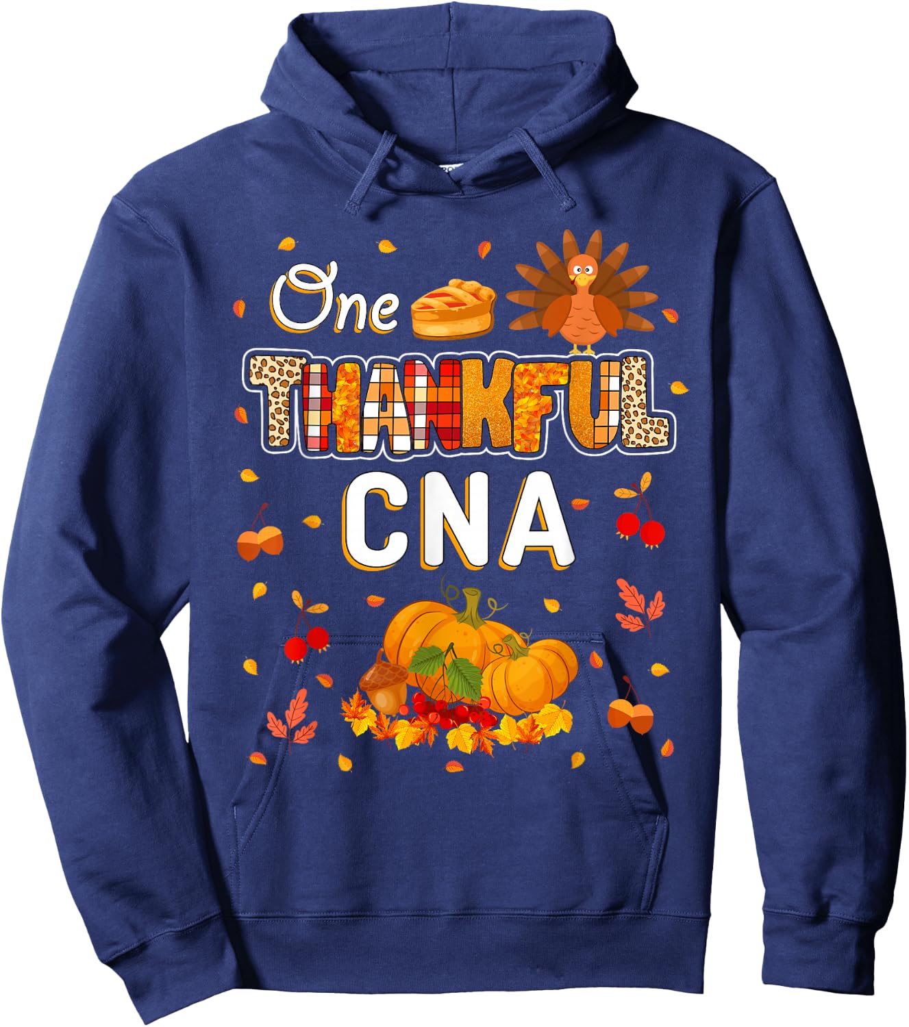 One Thankful CNA Fall Leaves Autumn CNA Thanksgiving Hoodie - Hoodie | Navy