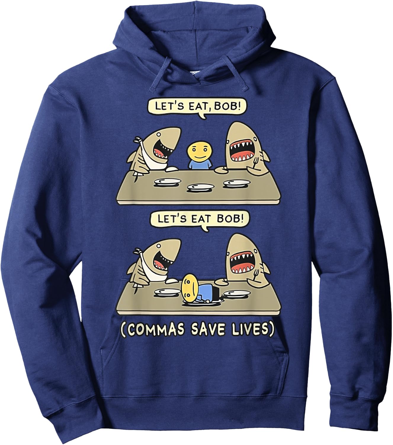 Commas Punctuation Shark Lets Eat Funny English Grammar Hoodie - Hoodie | Navy