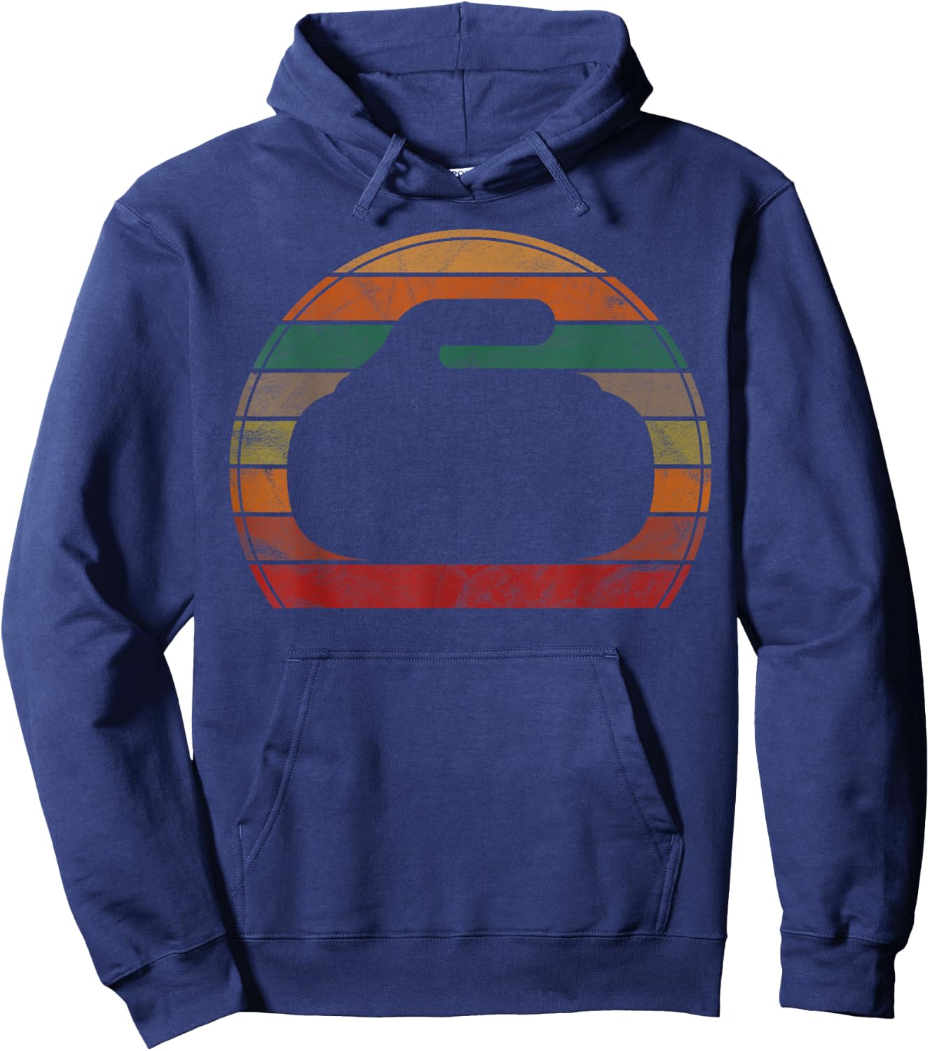 Curling Stone Silhouette Sunset Gift Retro Curler Sport Team Hoodie - Hoodie | Navy