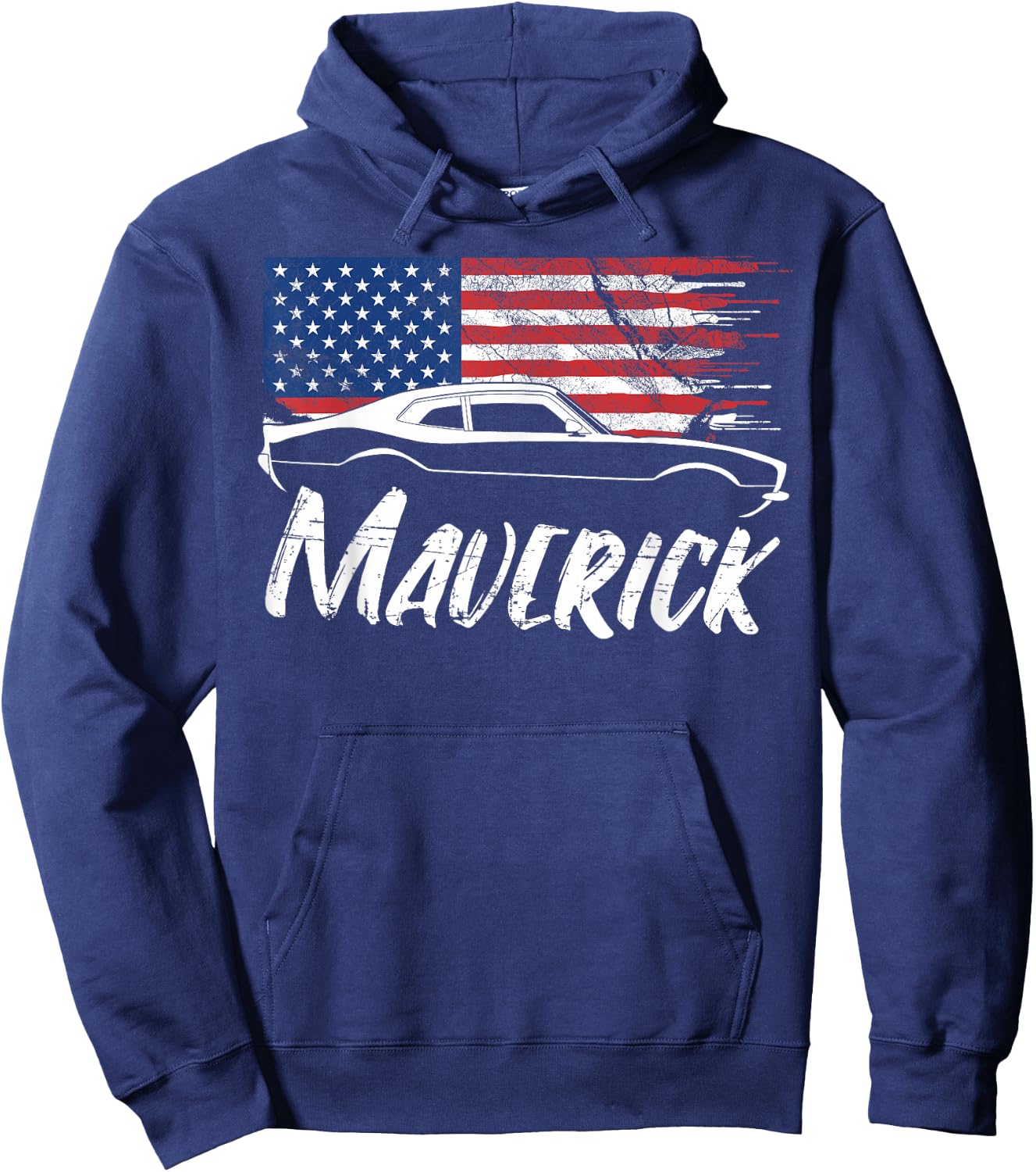 Maverick 302 Vintage American Flag USA Muscle Car Hoodie - Hoodie | Navy
