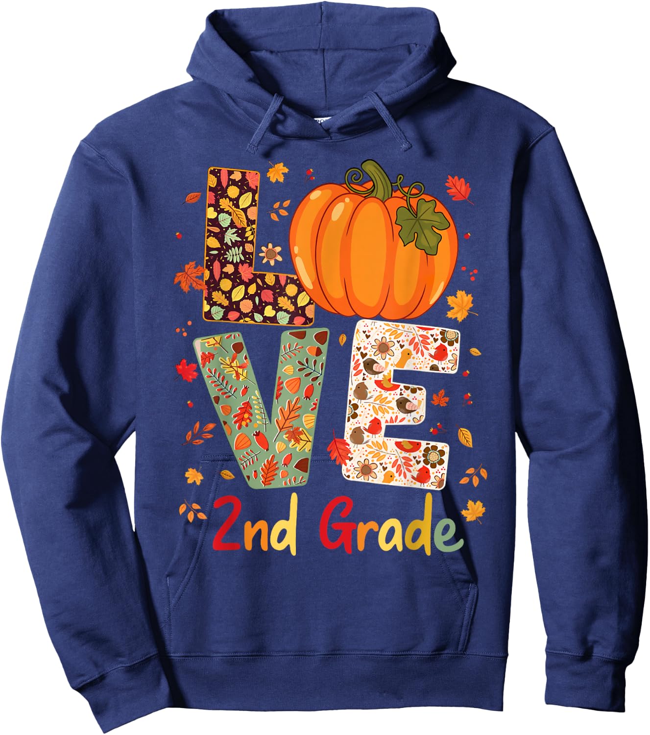 Love 2nd Grade Happy Fall Thanksgiving For 2nd Teacher Women Girls Kids Hoodie - Hoodie | Navy