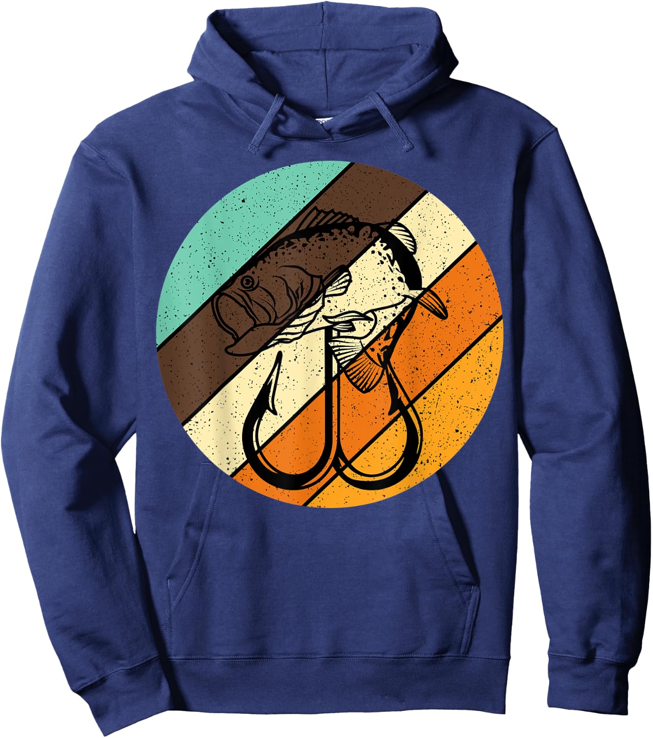 Bass Fishing Retro Vintage Fish Forest Fishhook Fisherman Hoodie - Hoodie | Navy