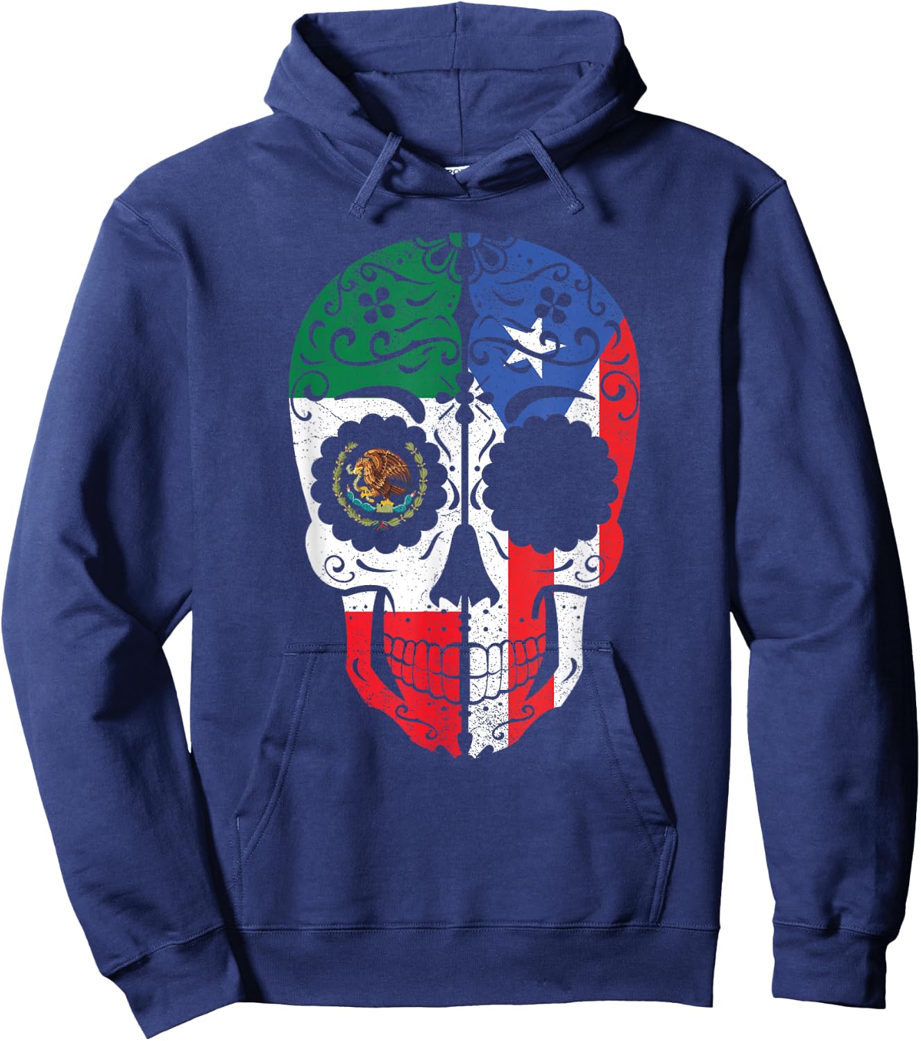 Mexican Puerto Rican Flag Mexico Puerto Rico Sugar Skull Hoodie - Hoodie | Navy