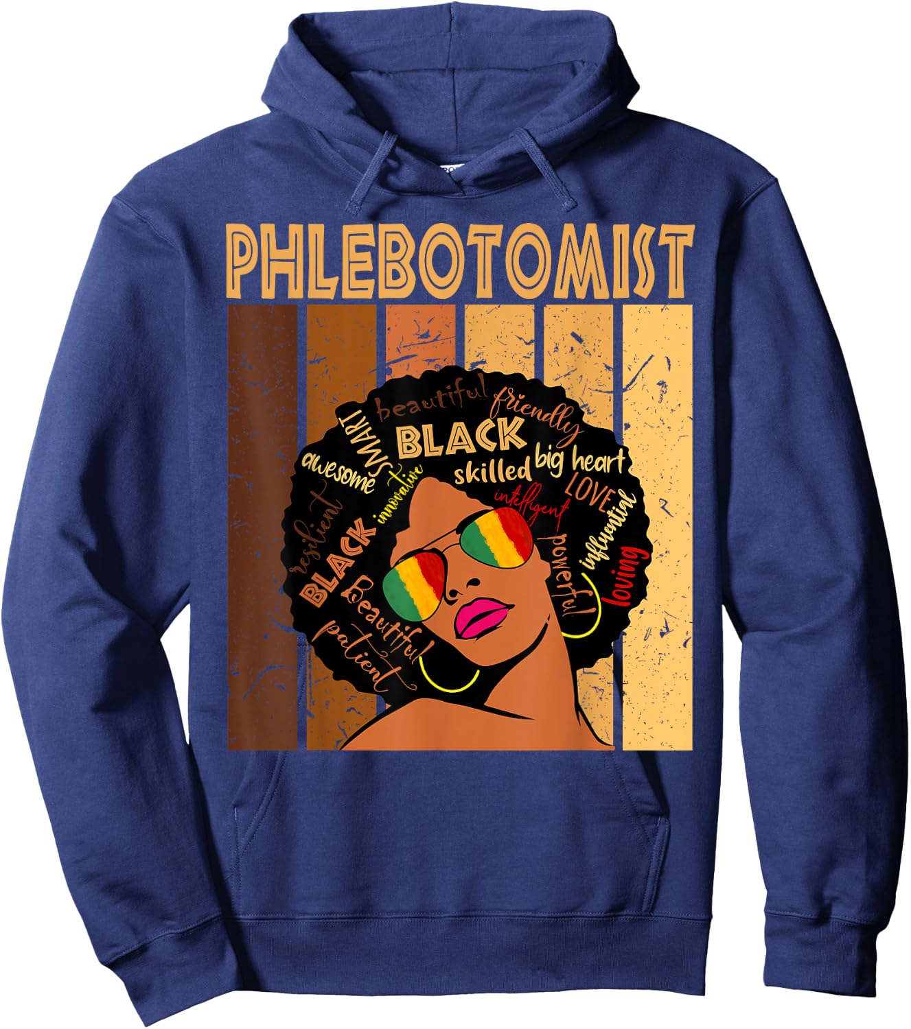 Phlebotomist Afro African American Women Black History Month Hoodie - Hoodie | Navy