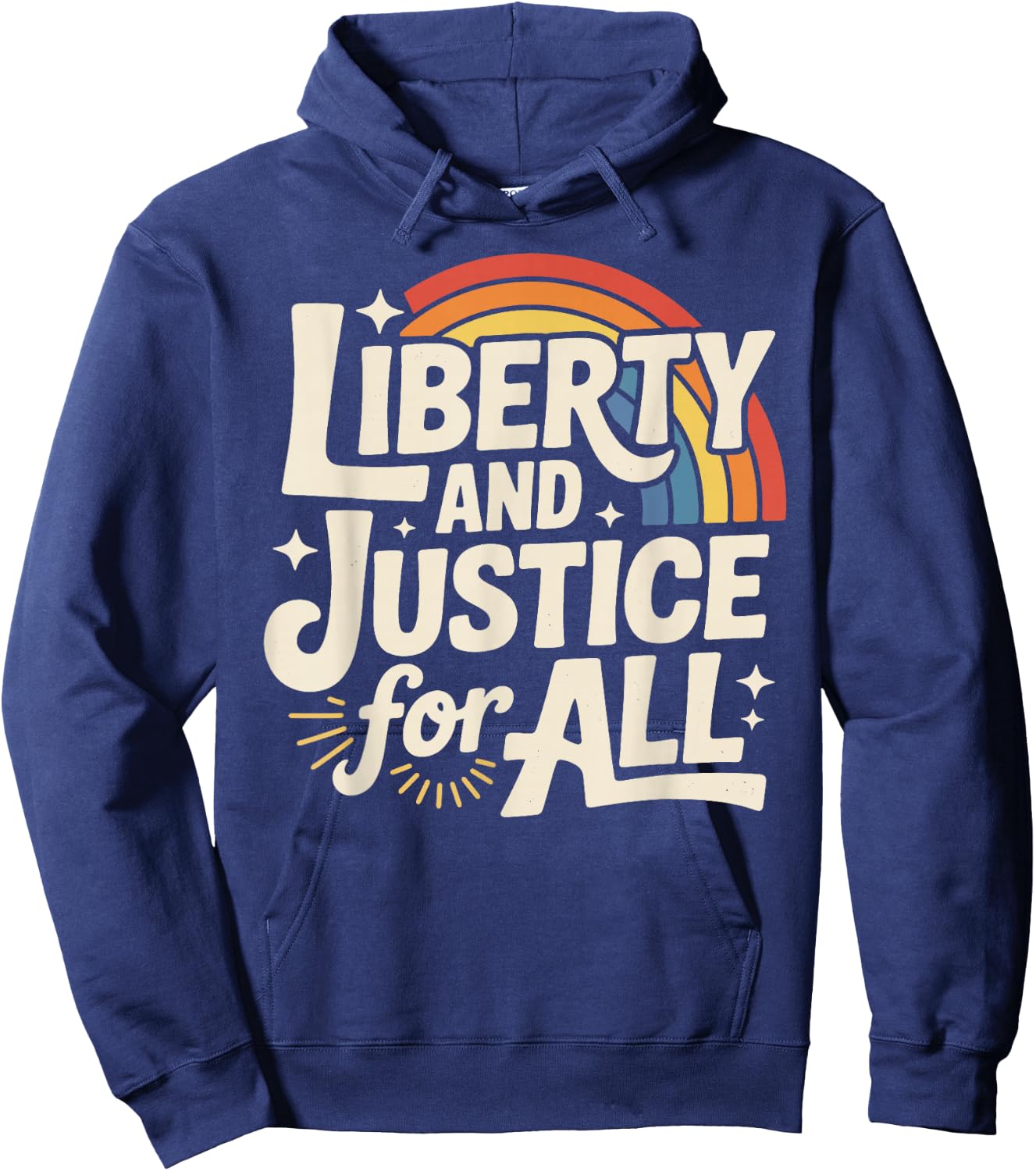 Liberty and Justice for All Retro LGBTQ Rainbow Human Rights Hoodie - Hoodie | Navy