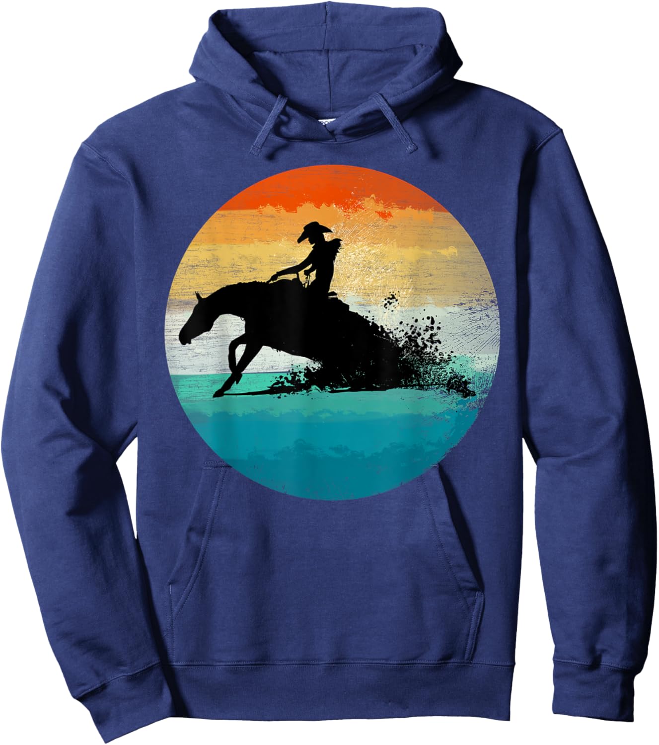 Vintage Western Rider Reining Horse Quarter Sliding Stop Hoodie - Hoodie | Navy