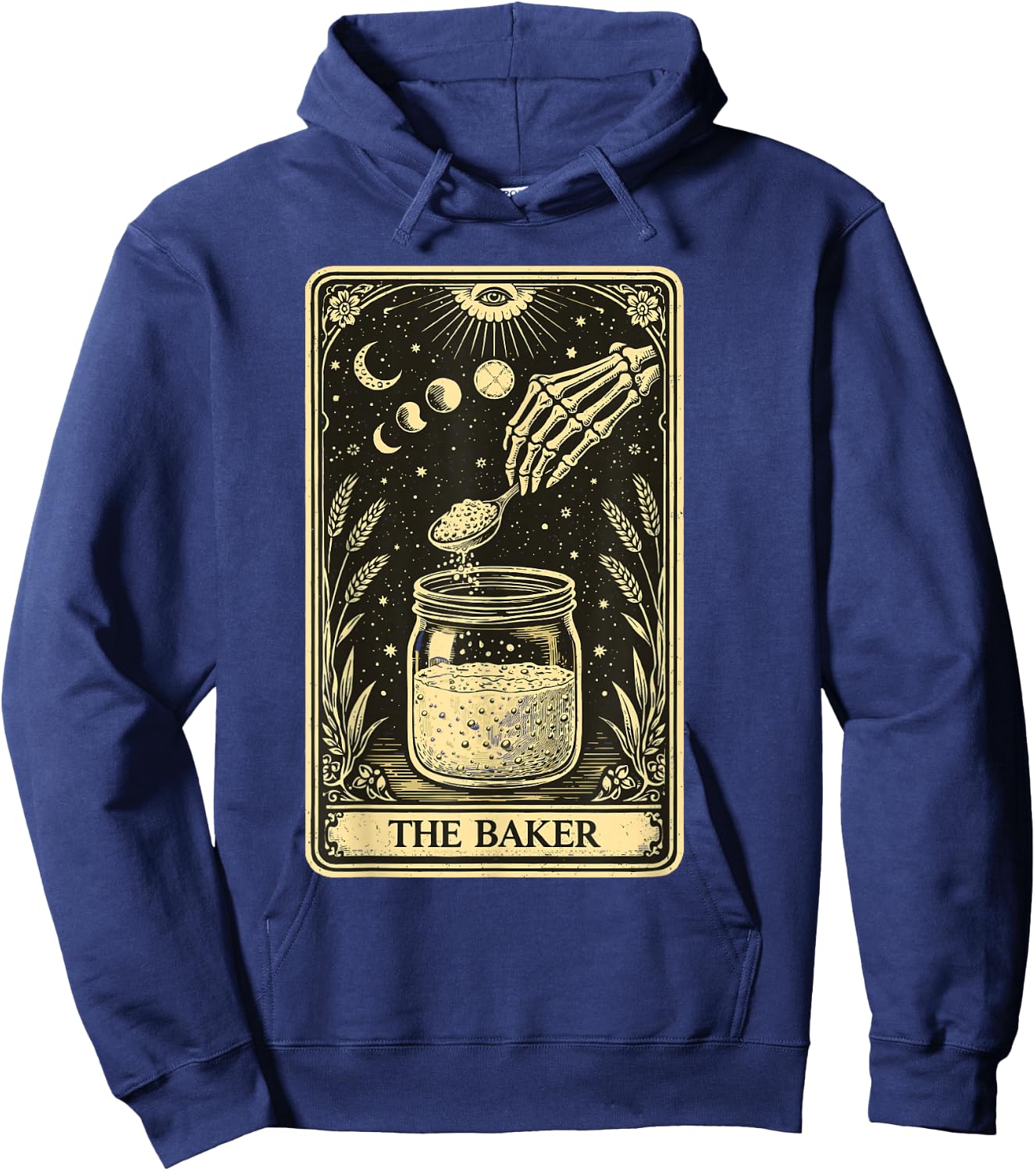 The Baker Tarot Card Skeleton Sourdough Starter Gothic Hoodie - Hoodie | Navy