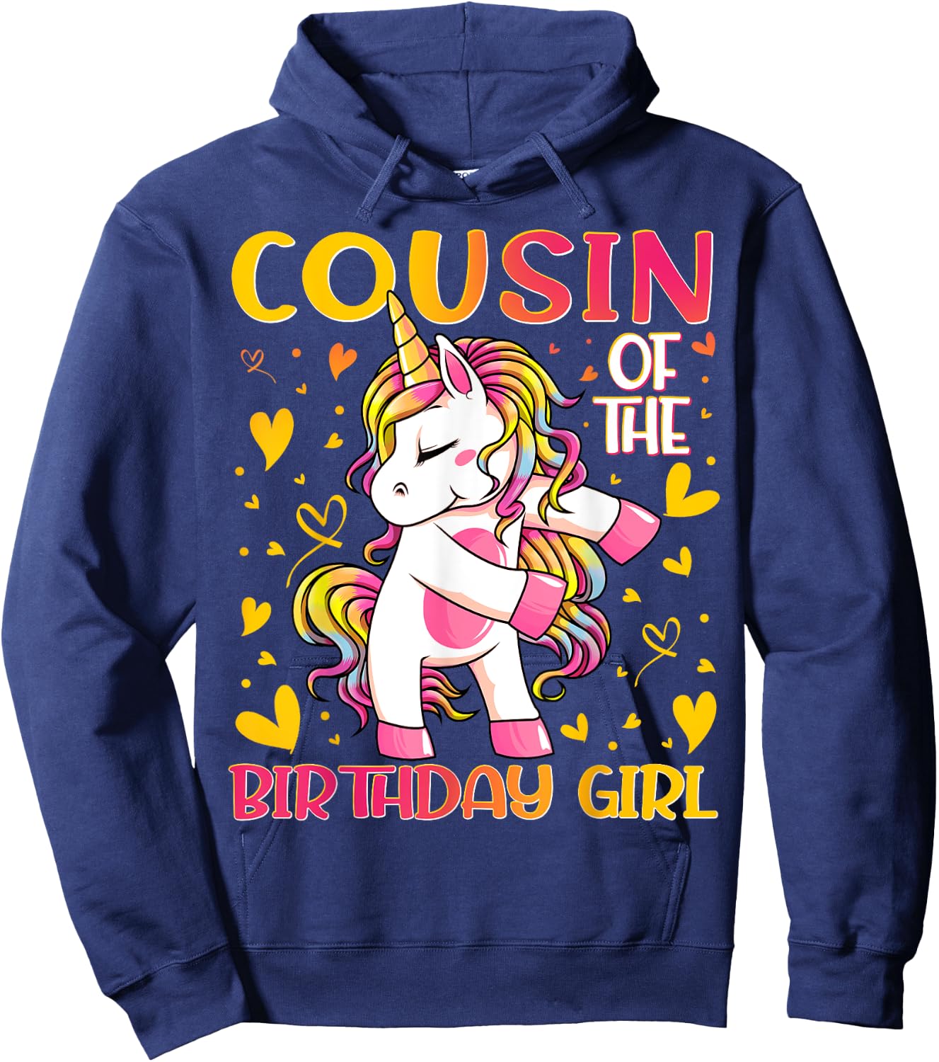 Cousin of the Birthday Girl Flossing Unicorn Cousin Gifts Hoodie - Hoodie | Navy