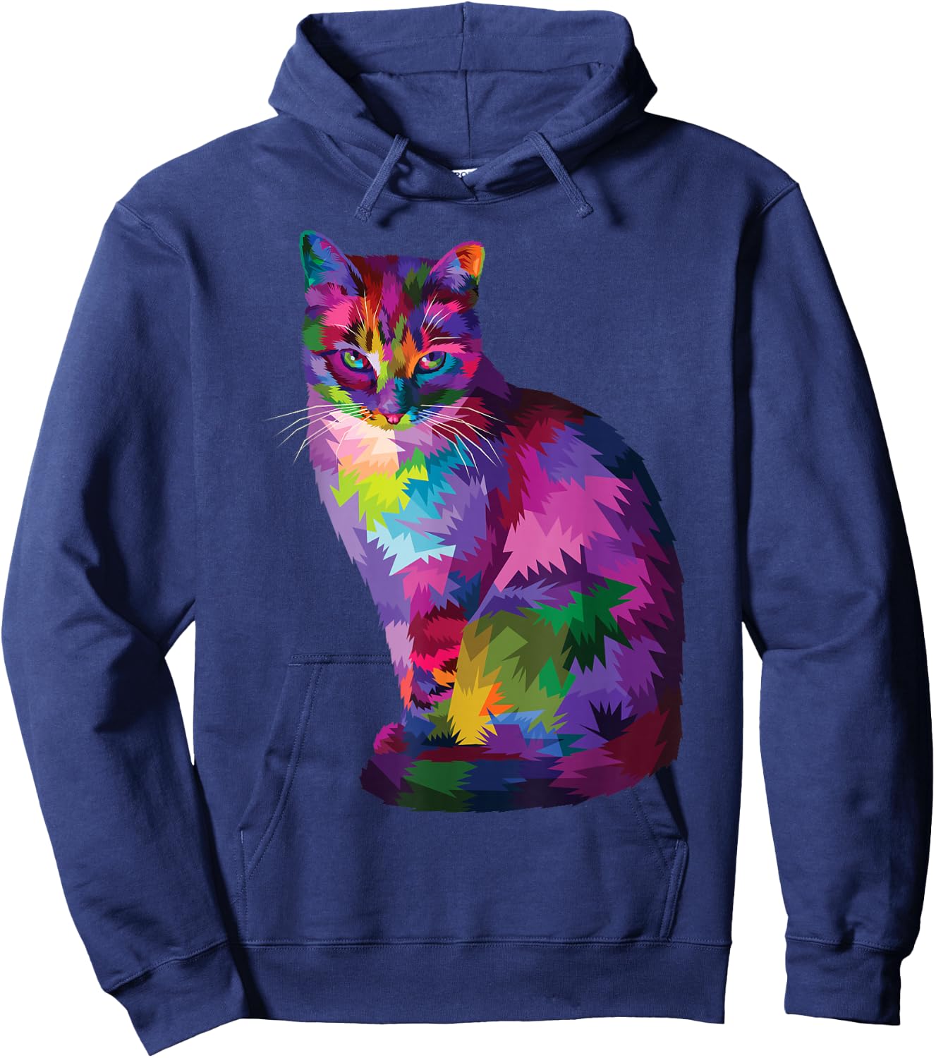 Rainbow Tabby Cat Vibrant Feline Spectrum Kitty Portrait Hoodie - Hoodie | Navy