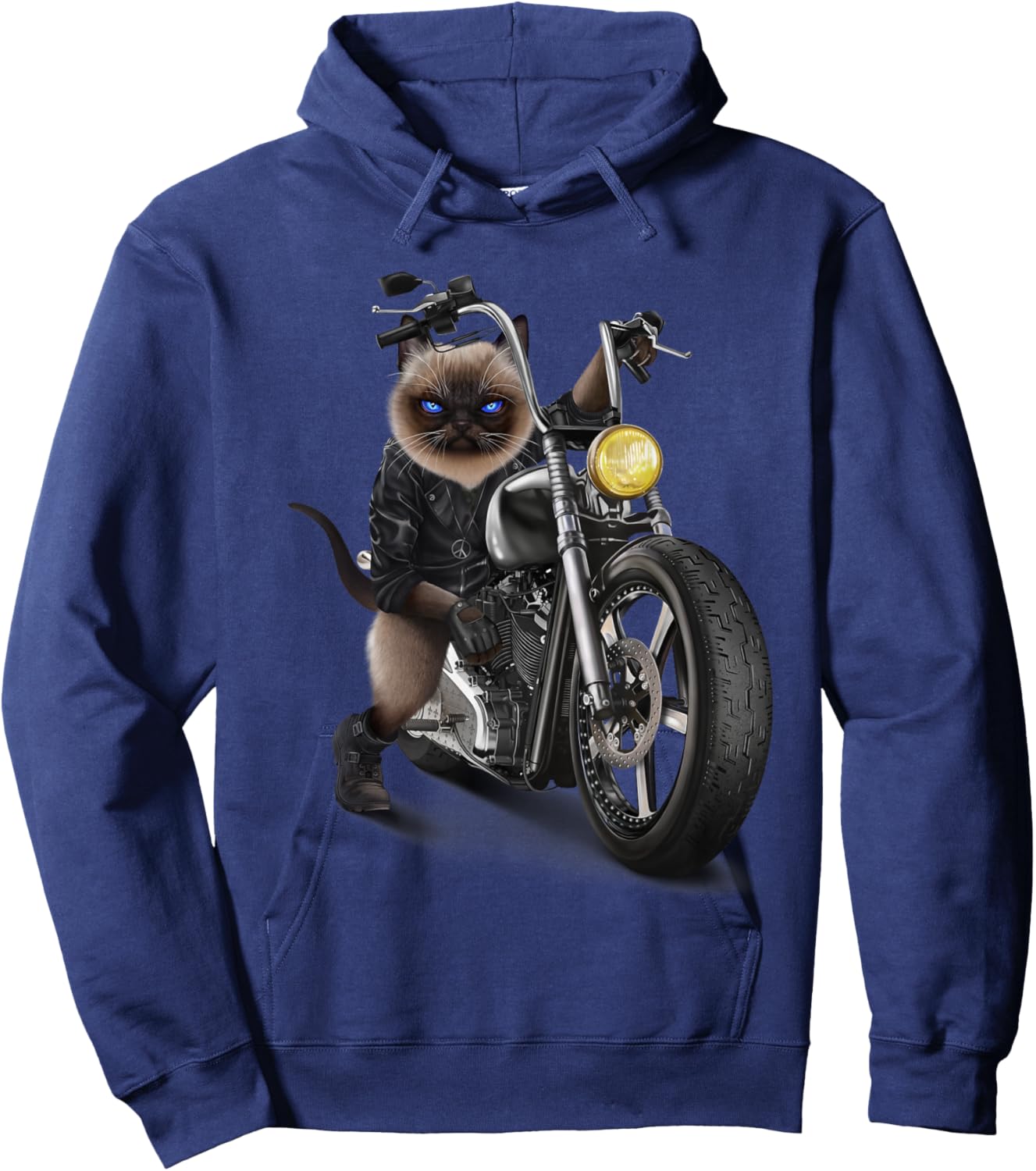 Biker Cat Riding Chopper Motorcycle Hoodie - Hoodie | Navy