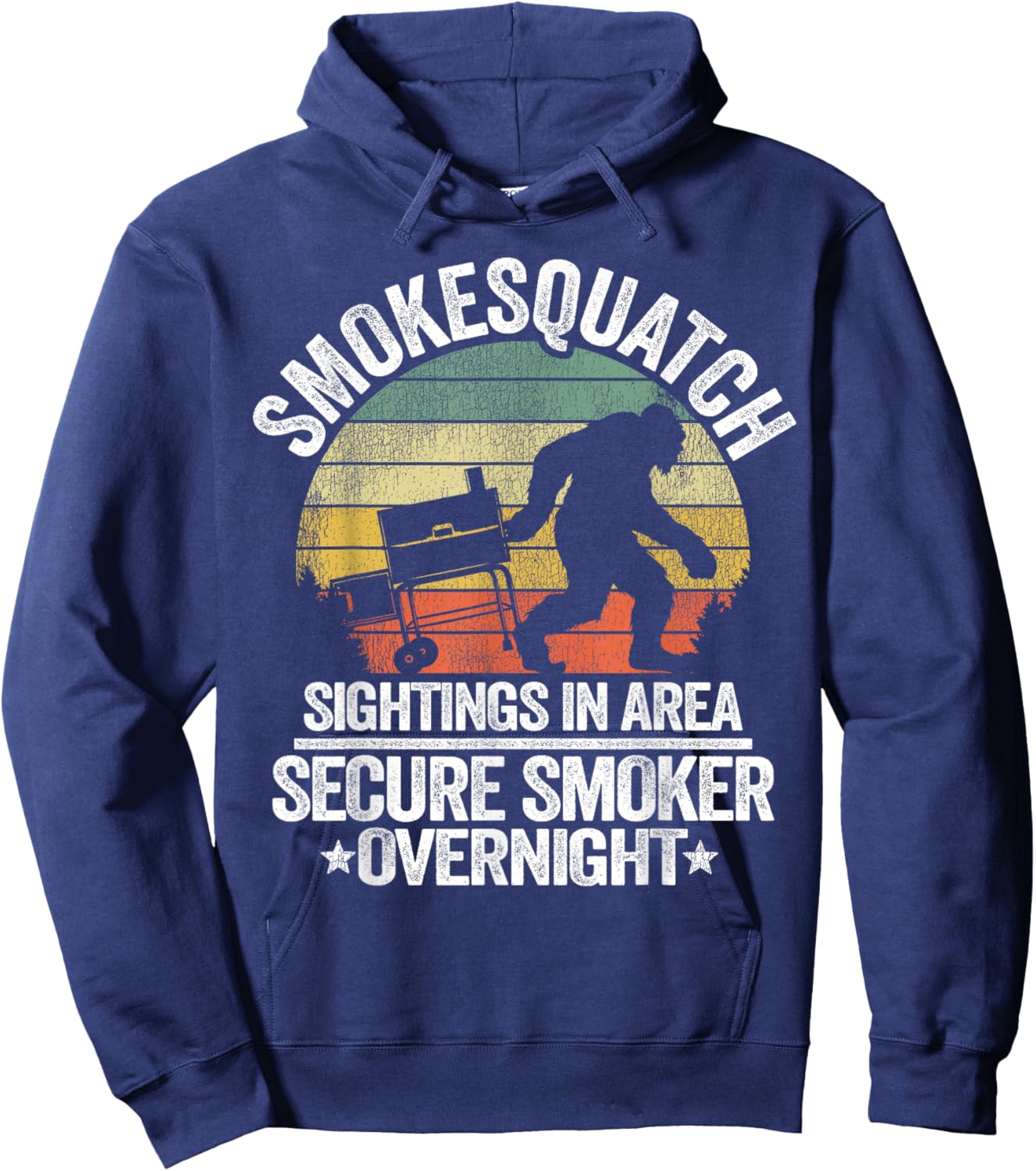 Smokesquatch Sasquatch Smoking Meat Grill Funny Bigfoot Hoodie - Hoodie | Navy