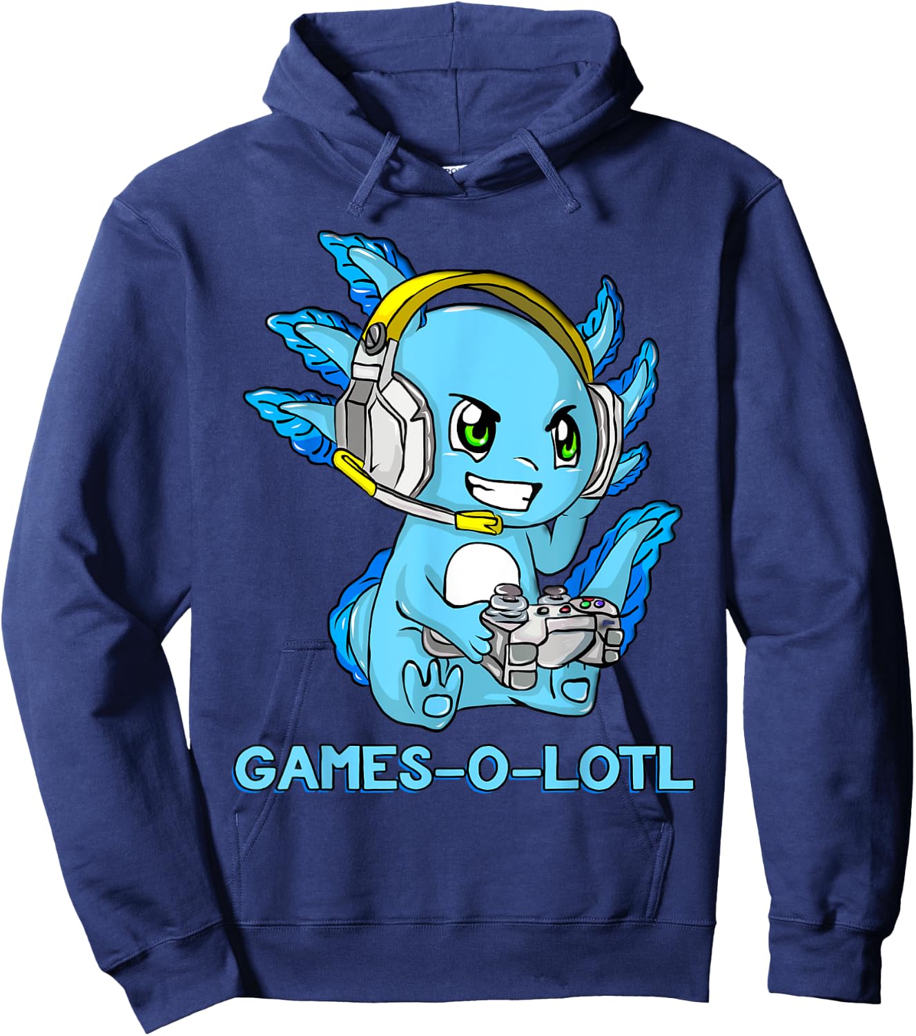 Gamesolotl Axolotl Gamer with Headset Cute Anime Kawaii Hoodie - Hoodie | Navy