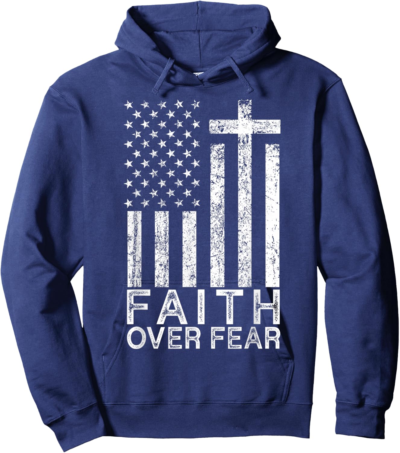 America Pride US Flag Faith Over Fear Christian Cross Jesus Hoodie - Hoodie | Navy