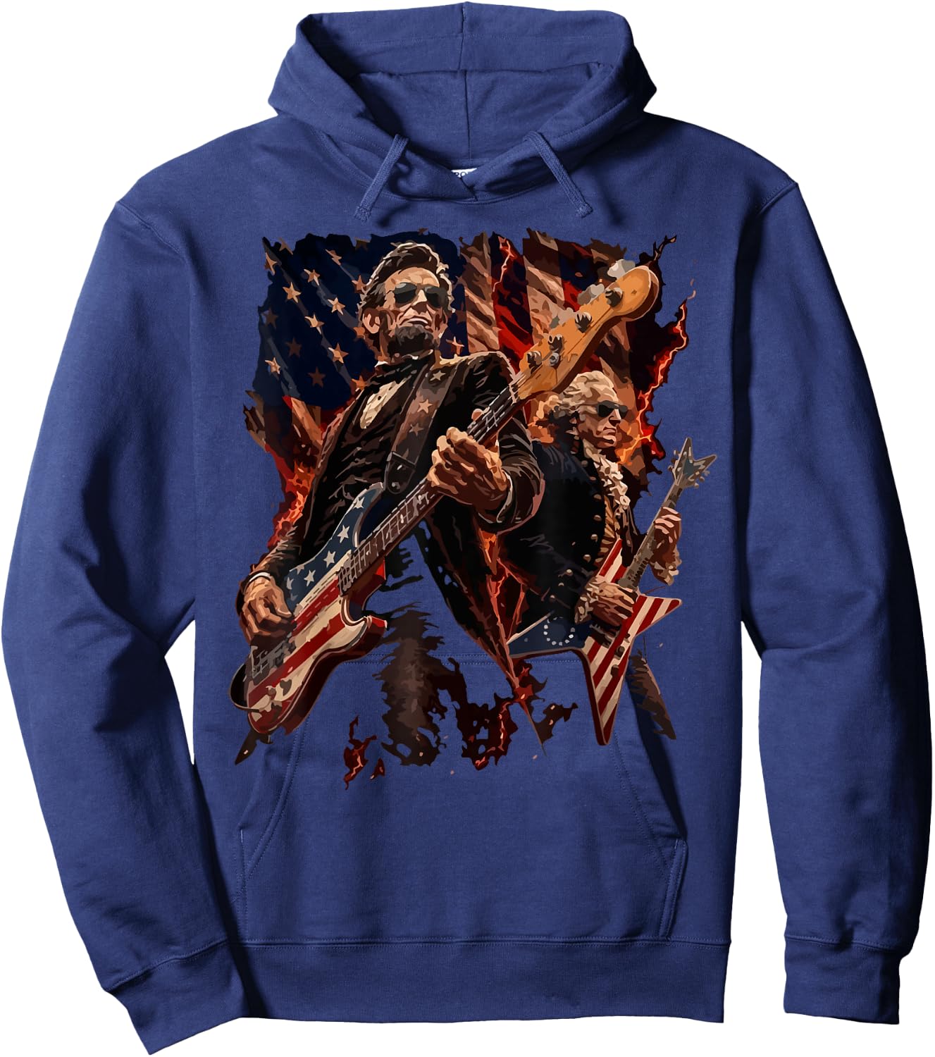 Presidents Abe Lincoln and George Washington Playing Guitar Hoodie - Hoodie | Navy