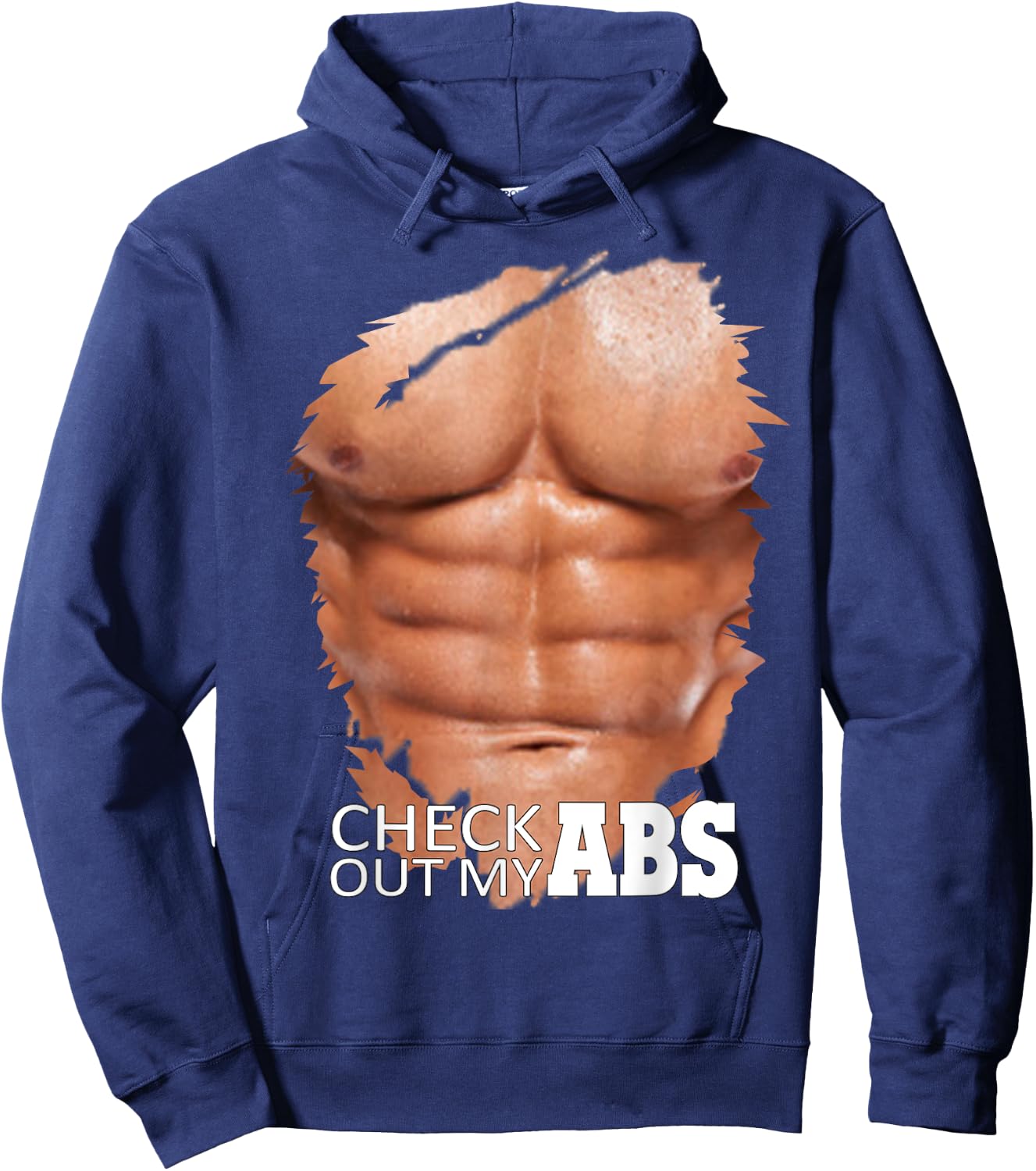 Check Out My Abs, Funny Fake Torn Chest Six Pack Abs Hoodie - Hoodie | Navy