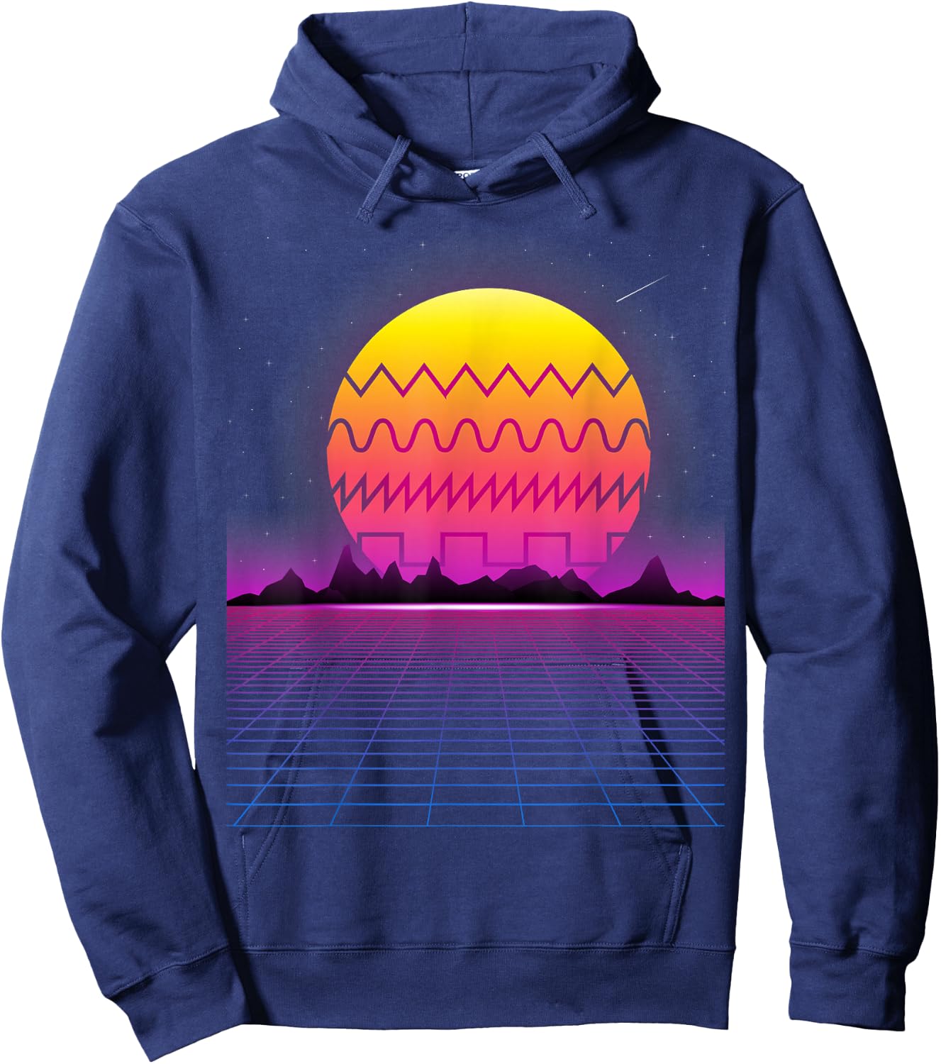 80s Retro Sunset Synthesizer T Shirt | Synthwave Waveform Hoodie - Hoodie | Navy