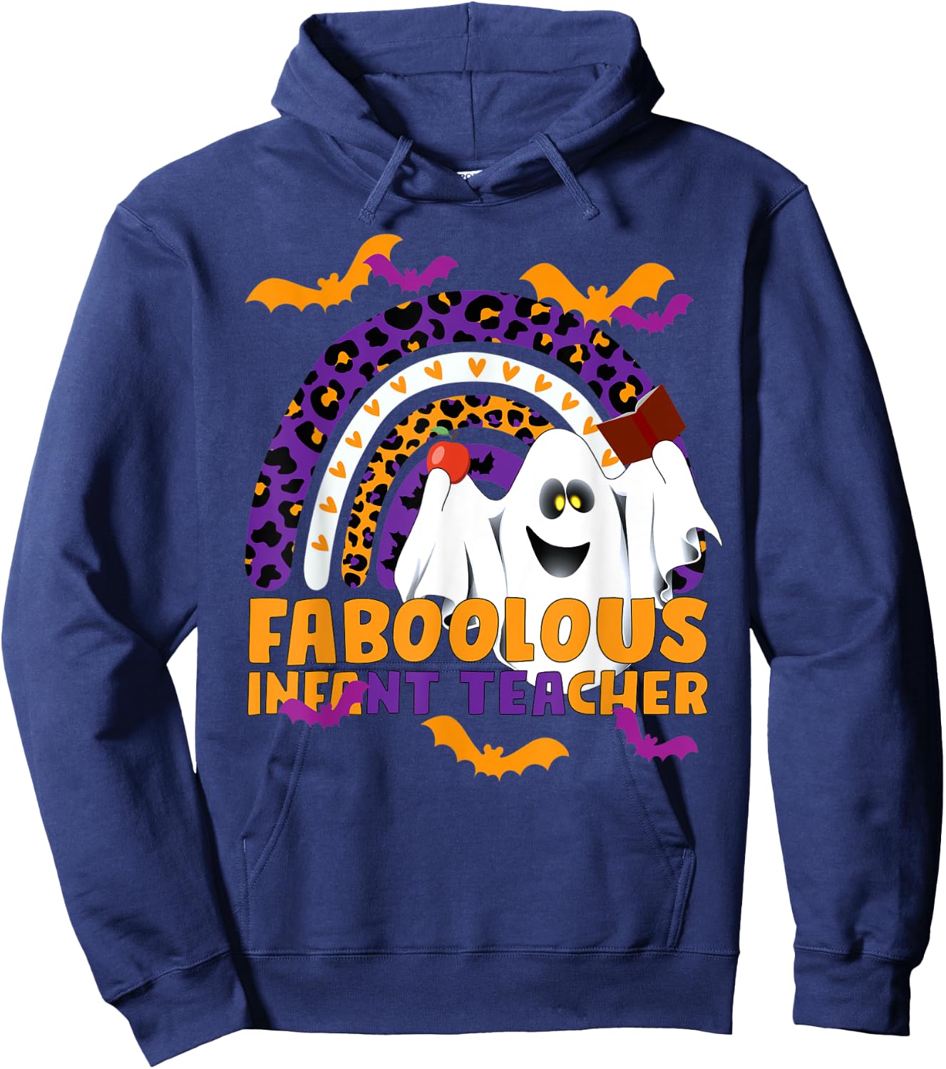 Faboolous Infant Teacher Rainbow Leopard Halloween Boo Crew Hoodie - Hoodie | Navy