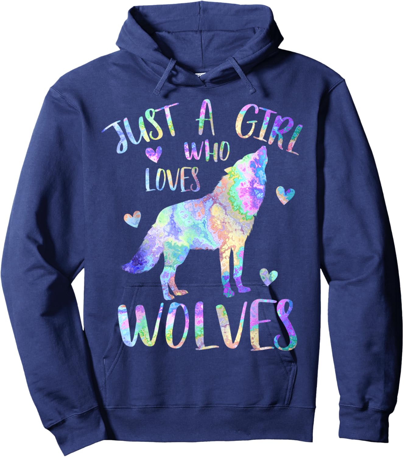 Just a Girl Who Loves Wolves Cute Wolf Lover Teen Girls Hoodie - Hoodie | Navy