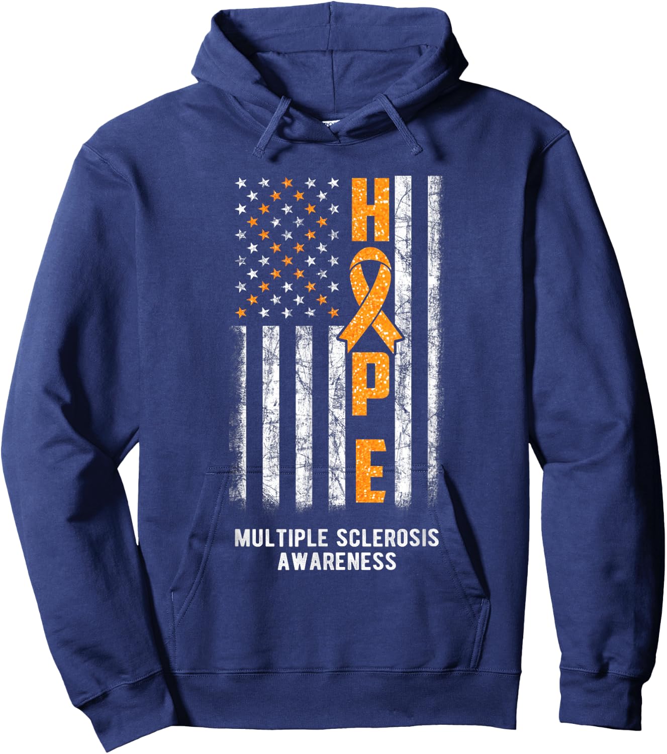 Orange Ribbon Hope MS - Multiple Sclerosis Awareness Hoodie - Hoodie | Navy
