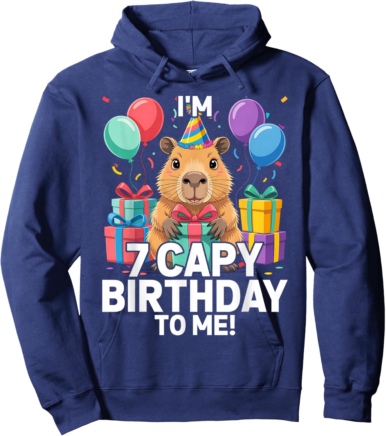 I'm 7 Year Old Capy Birthday to Me 7th Birthday Capybara Hoodie - Hoodie | Navy