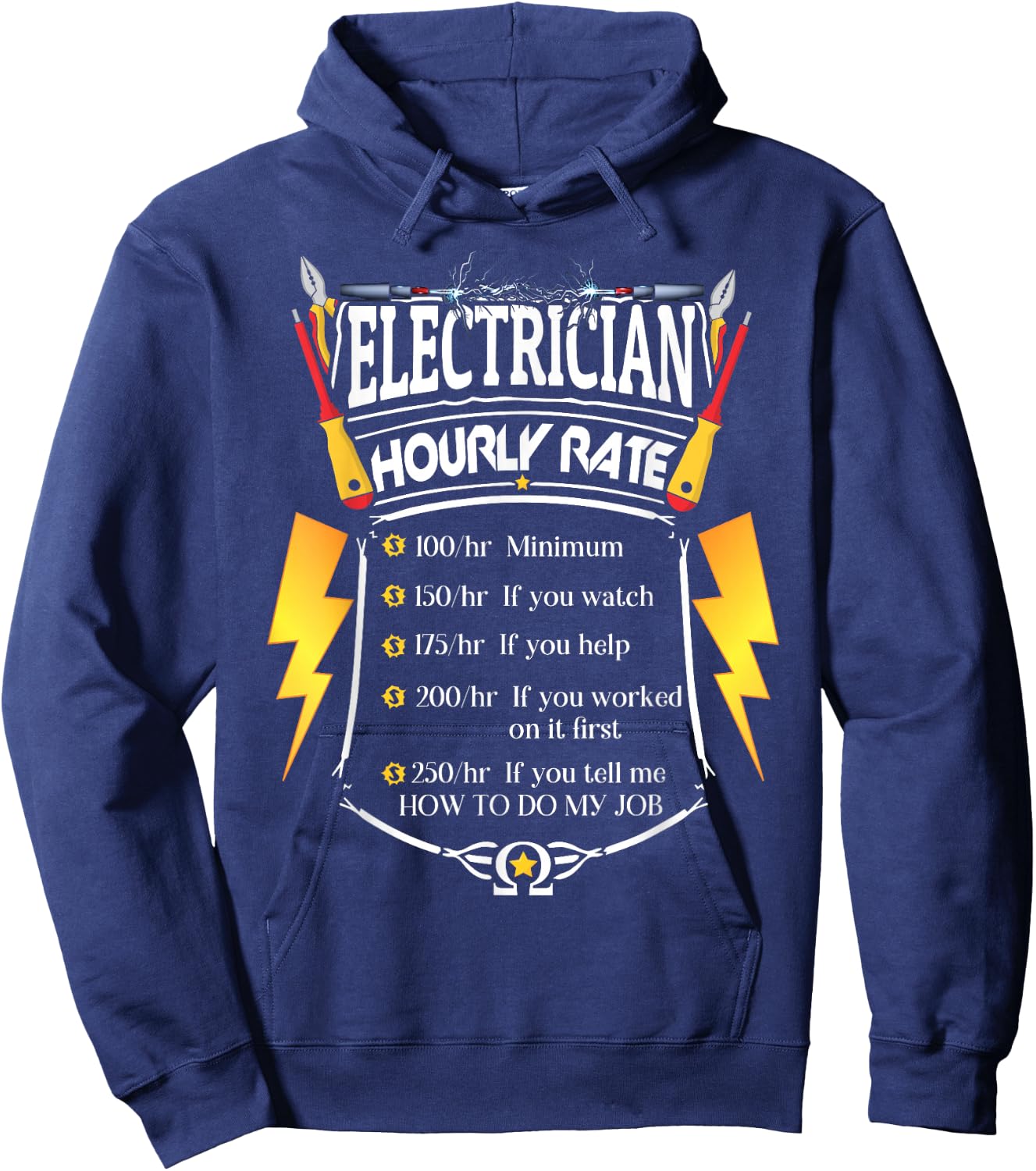 Electrician Hourly Rate Funny Journeyman Wiring Pro Hoodie - Hoodie | Navy