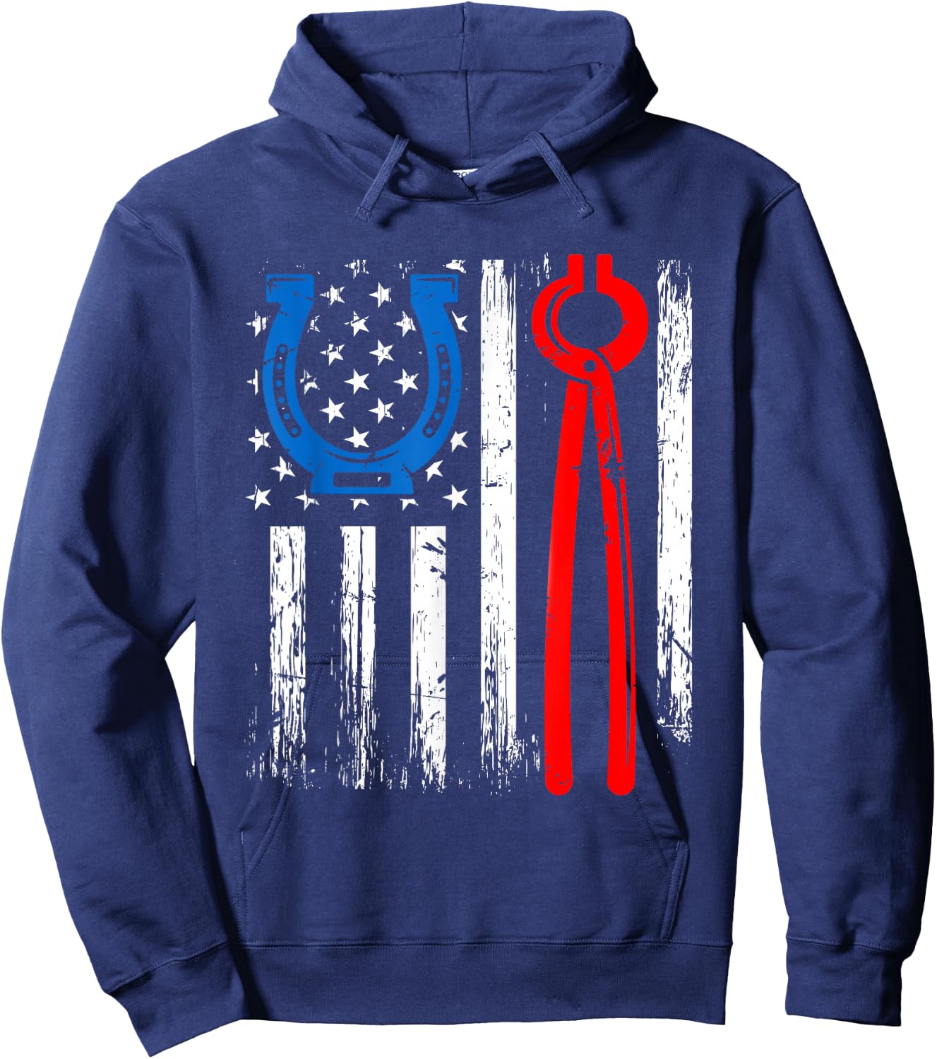 US American Flag Farrier Hoof Blacksmith Horseshoe Iron Women Men Hoodie - Hoodie | Navy