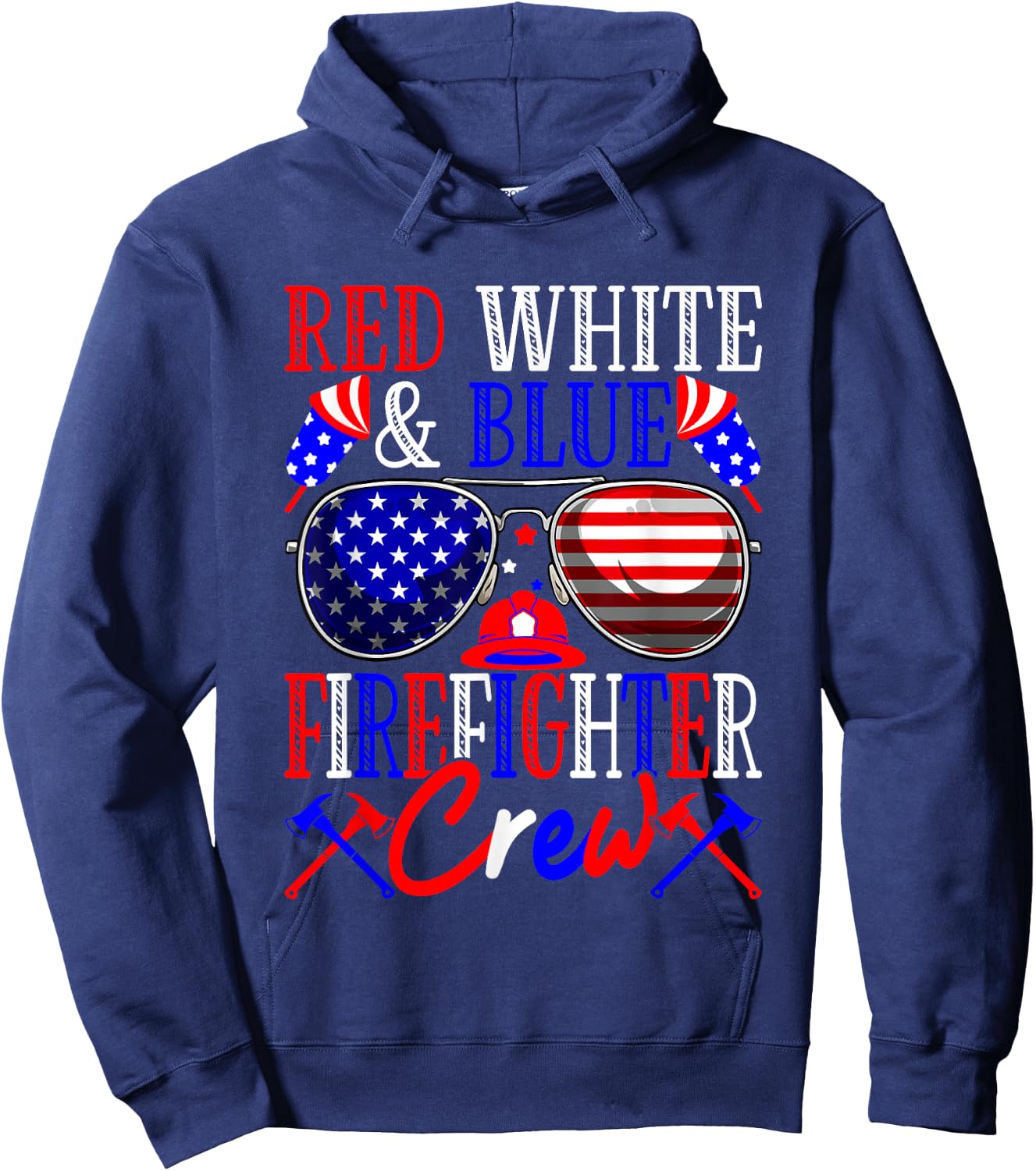 4th Of July Red White & Blue Firefighter Crew American Flag Men Hoodie - Hoodie | Navy